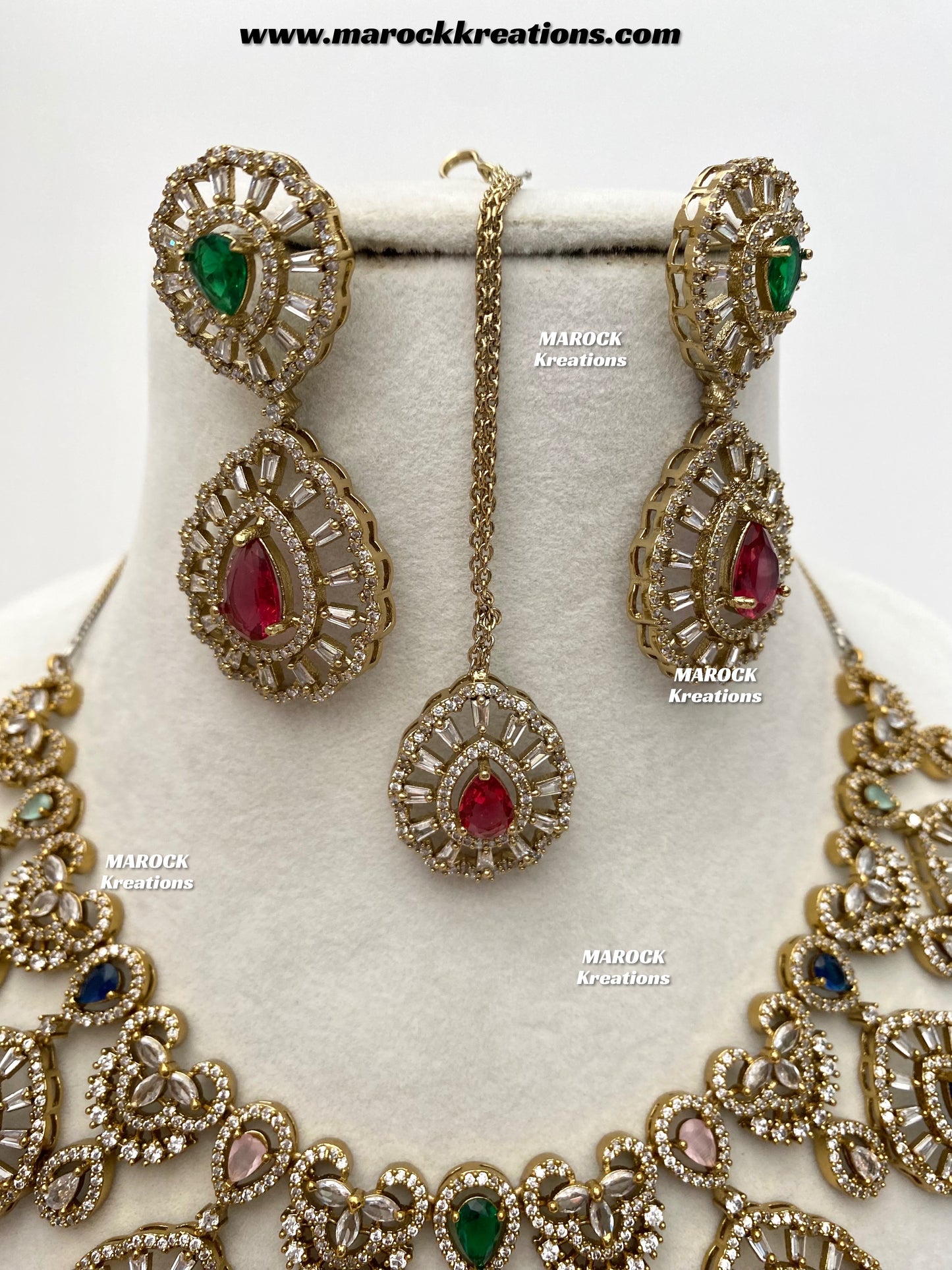 Tareena Antique Gold American Diamond Statement Necklace set