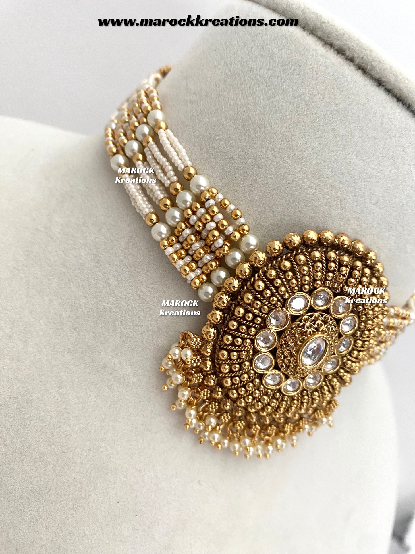 Kaysha Premium Quality Gold plated tyani inspired uncut kundan choker set