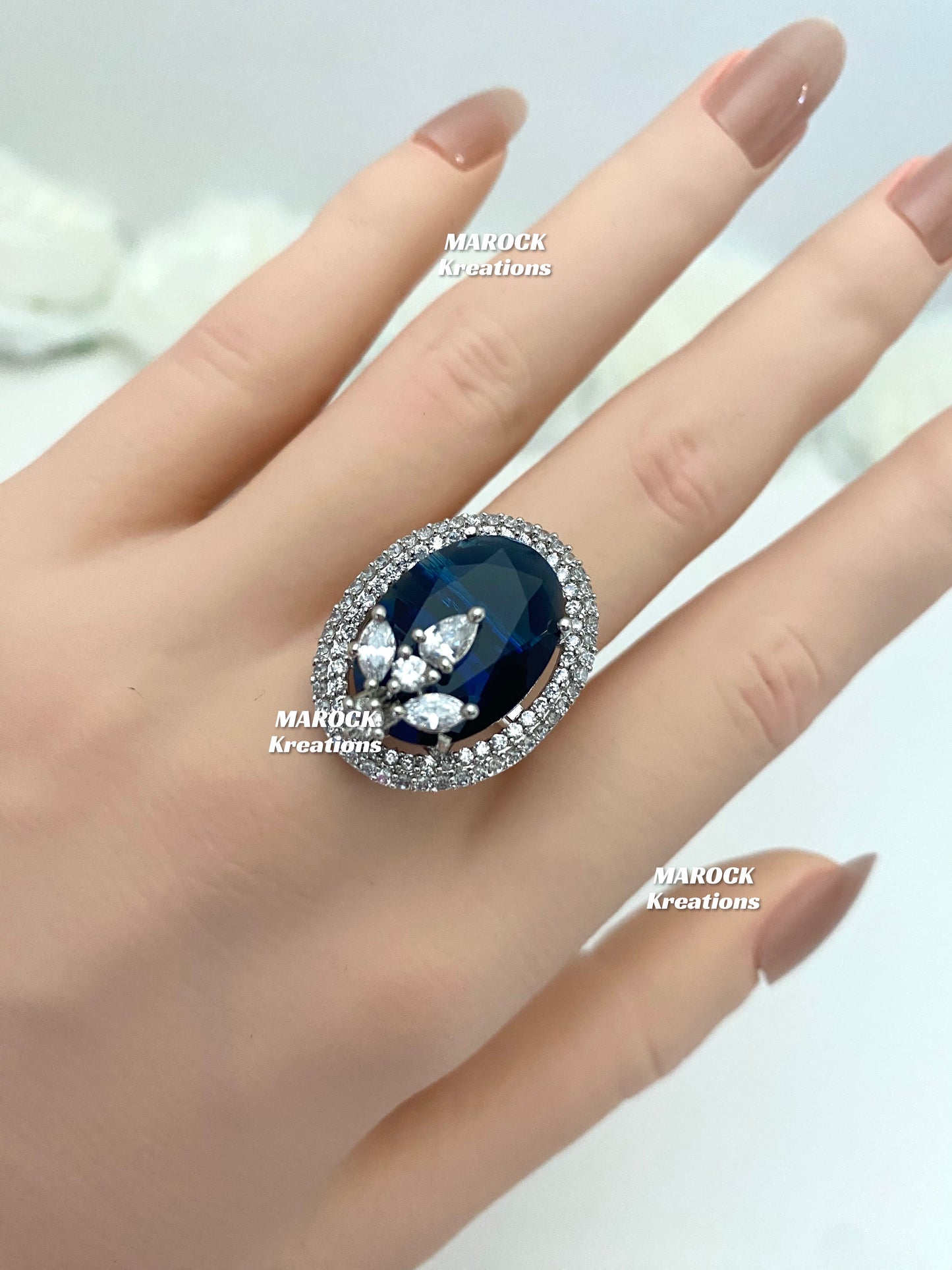 Silver American Diamond adjustable Finger Ring