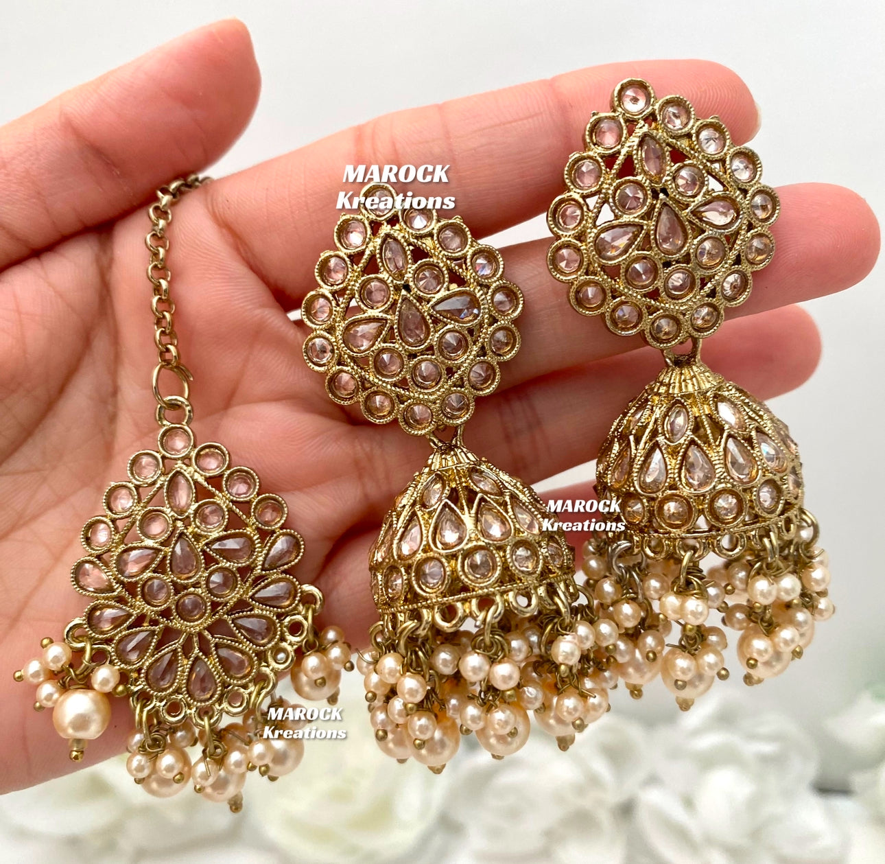 Hinal Polki Earrings and tikka set