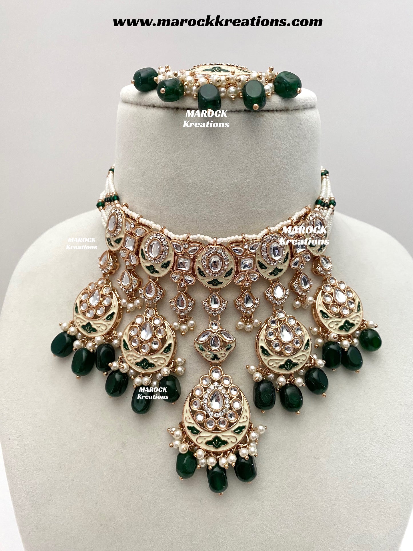Nirvi Premium Quality Rose Gold Kundan Meenakari Choker/Necklace set