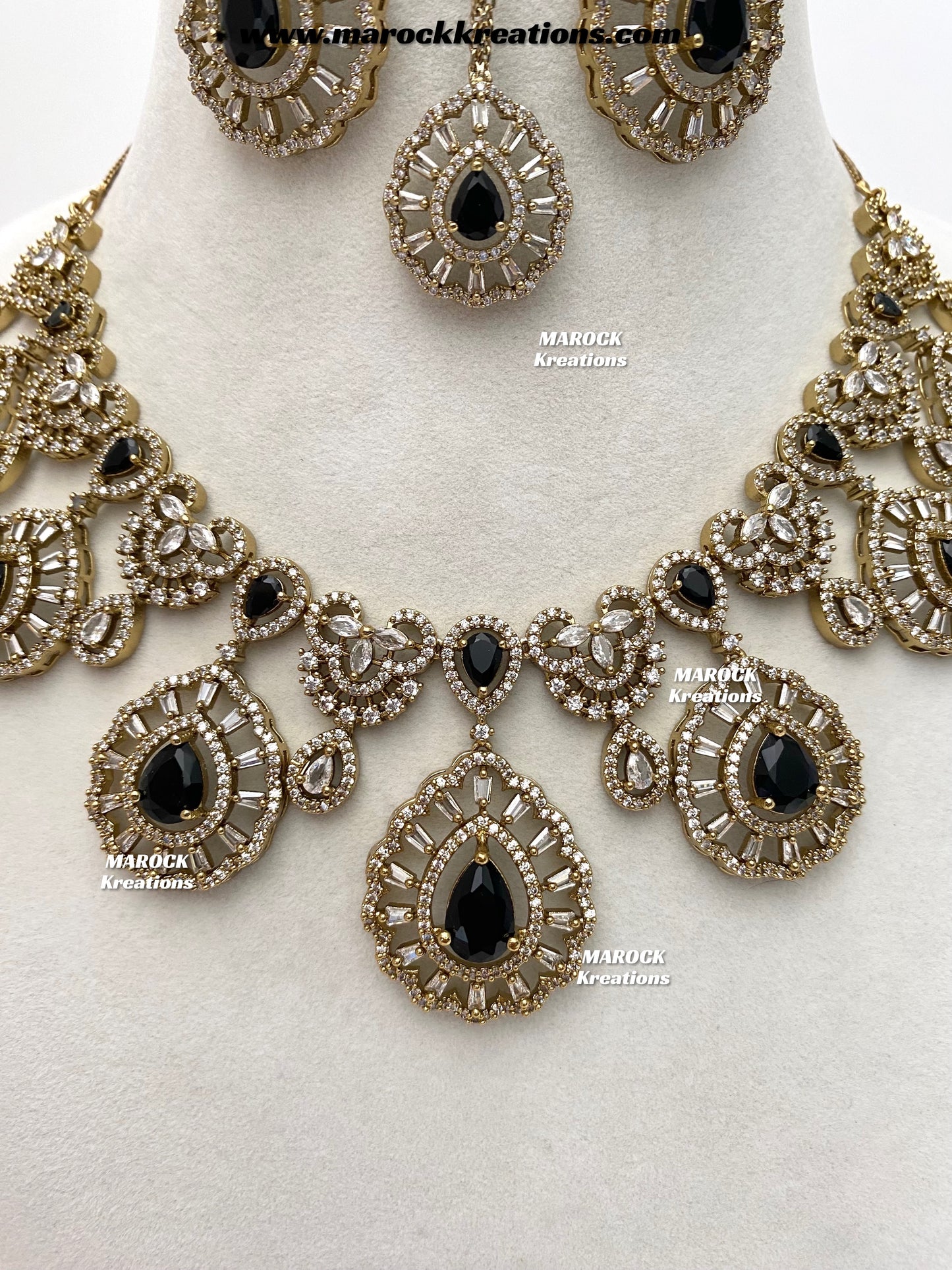 Tareena Antique Gold American Diamond Statement Necklace set