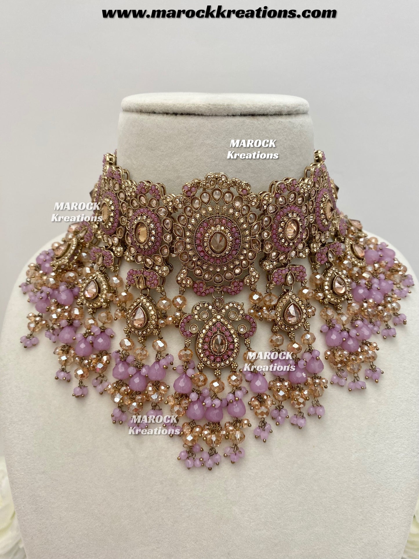 Nazmun Antique Gold Pakistani Polki choker/necklace set with Passa