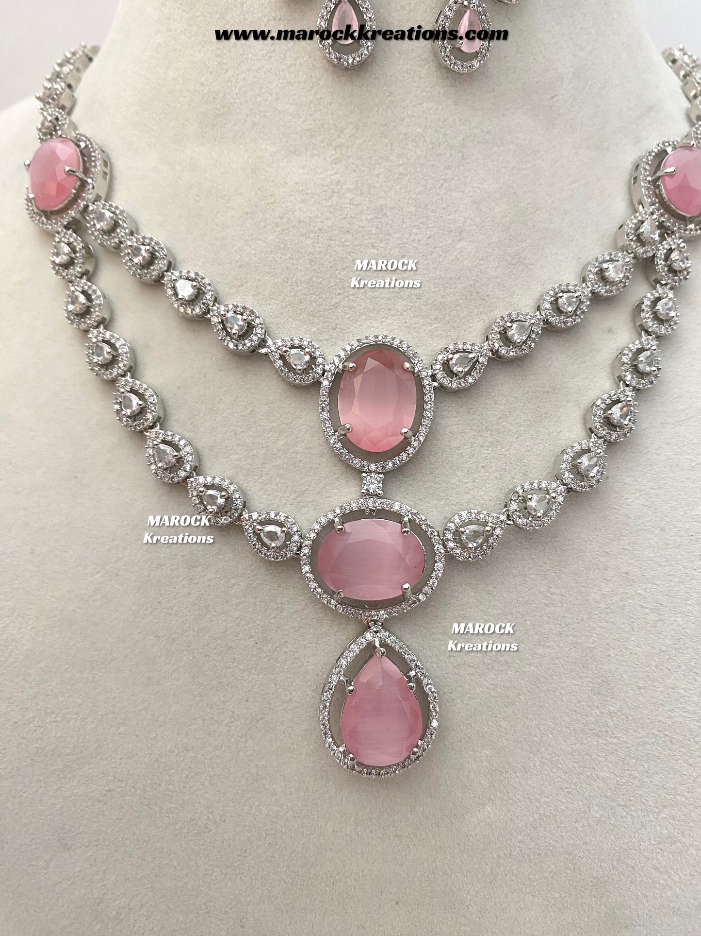 Zehra Silver American Diamond Double layer Necklace set