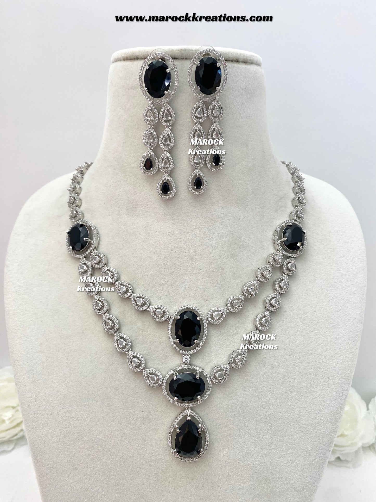 Zehra Silver American Diamond Double layer Necklace set