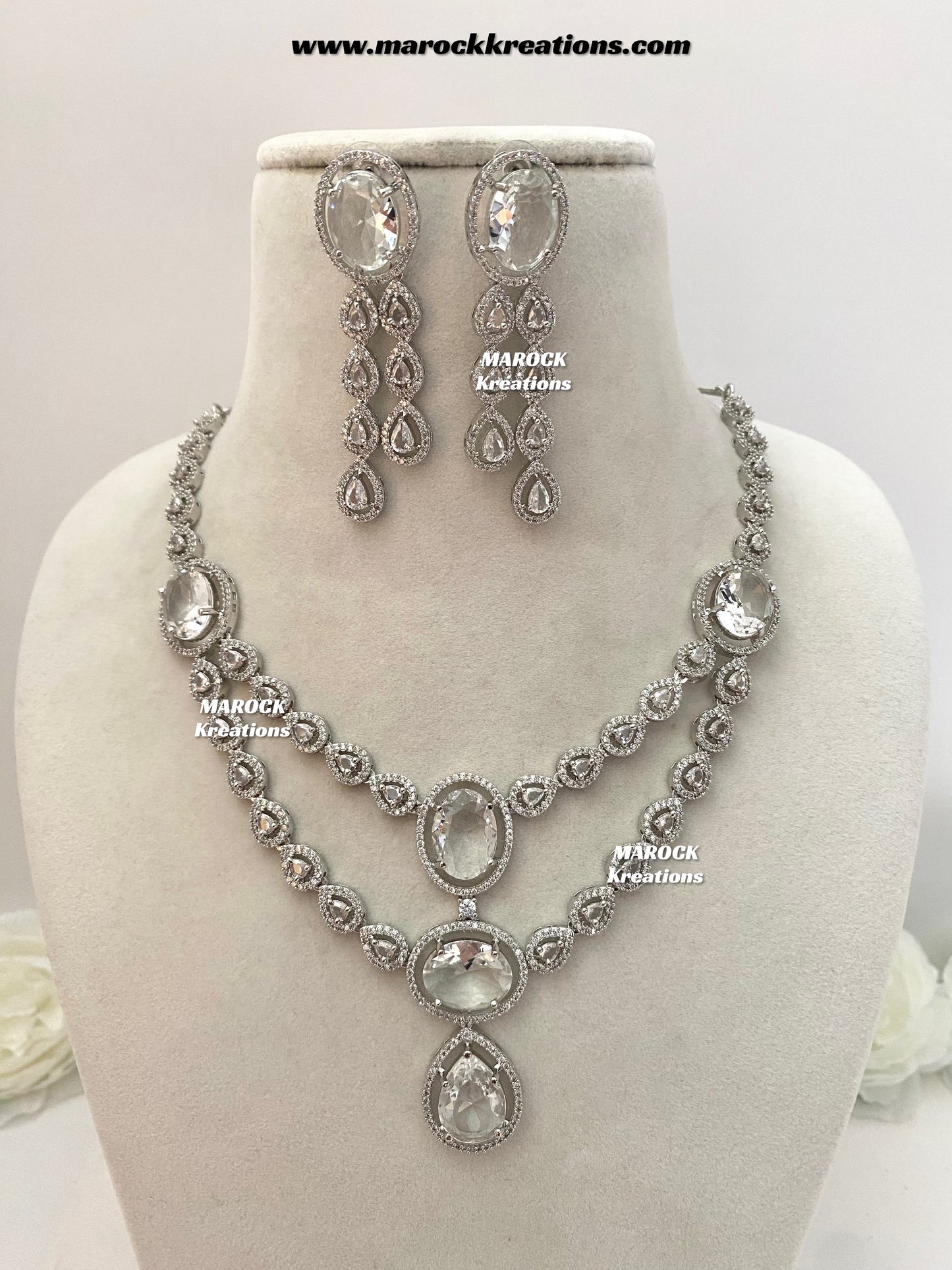 Zehra Silver American Diamond Double layer Necklace set