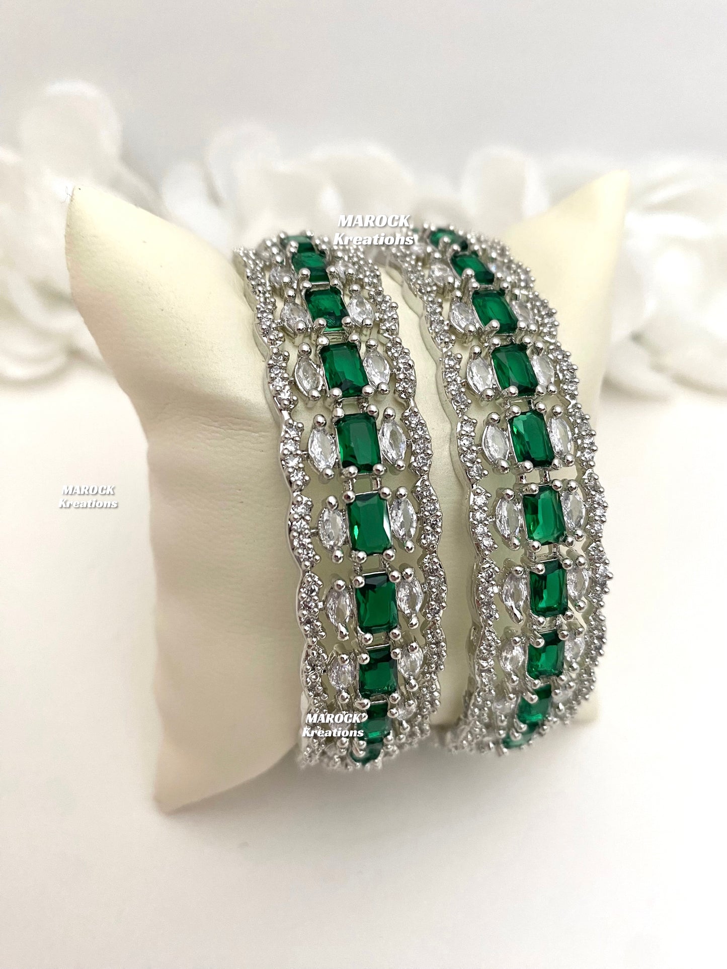 Silver American Diamond Bangles/Kade (set of 2)