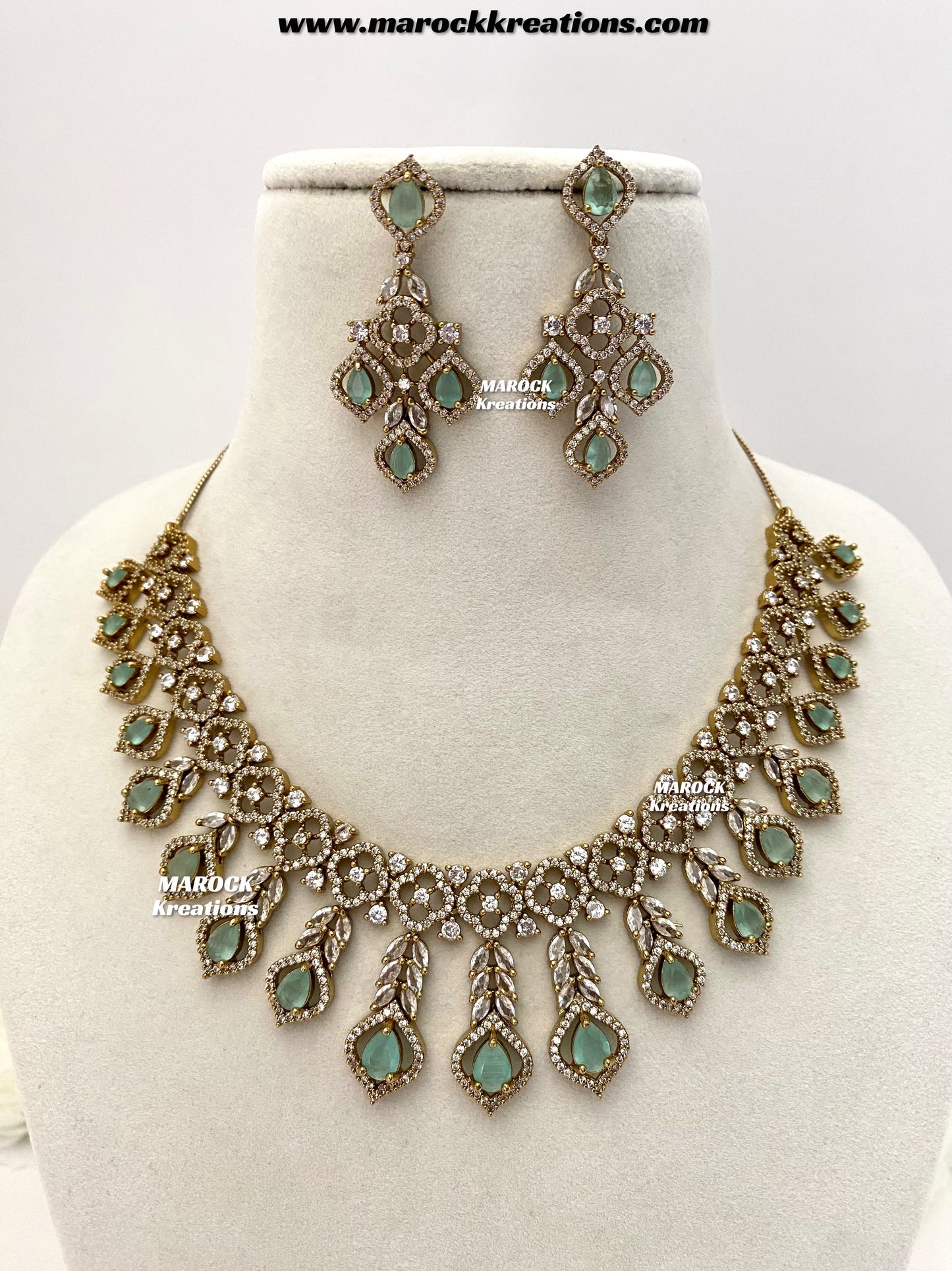 Maliha Antique Gold American Diamond Statement Necklace set