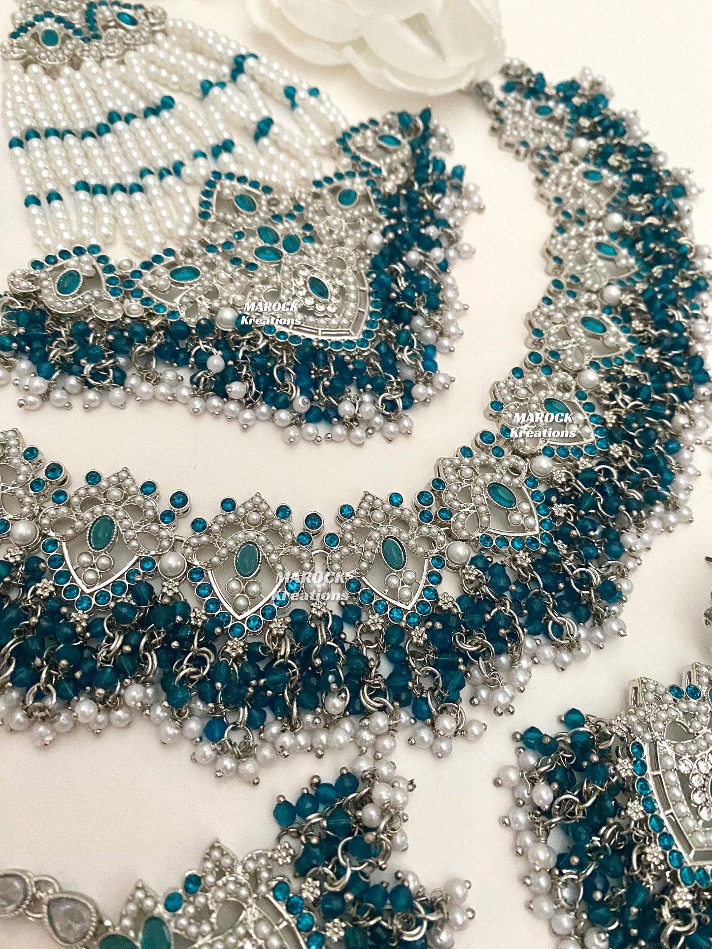 Aisha Silver Pakistani Necklace set with Passa/Jhoomer