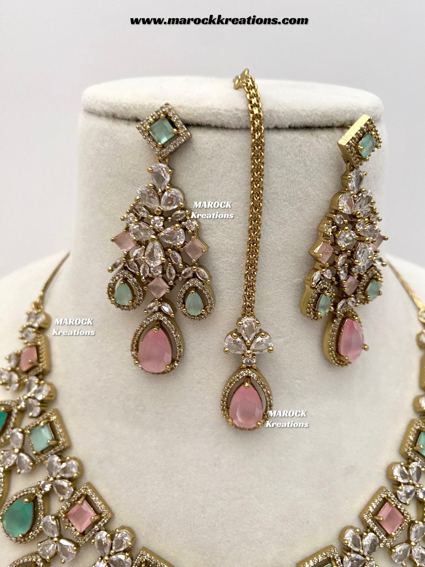 Erona Antique Gold American Diamond Statement Necklace set
