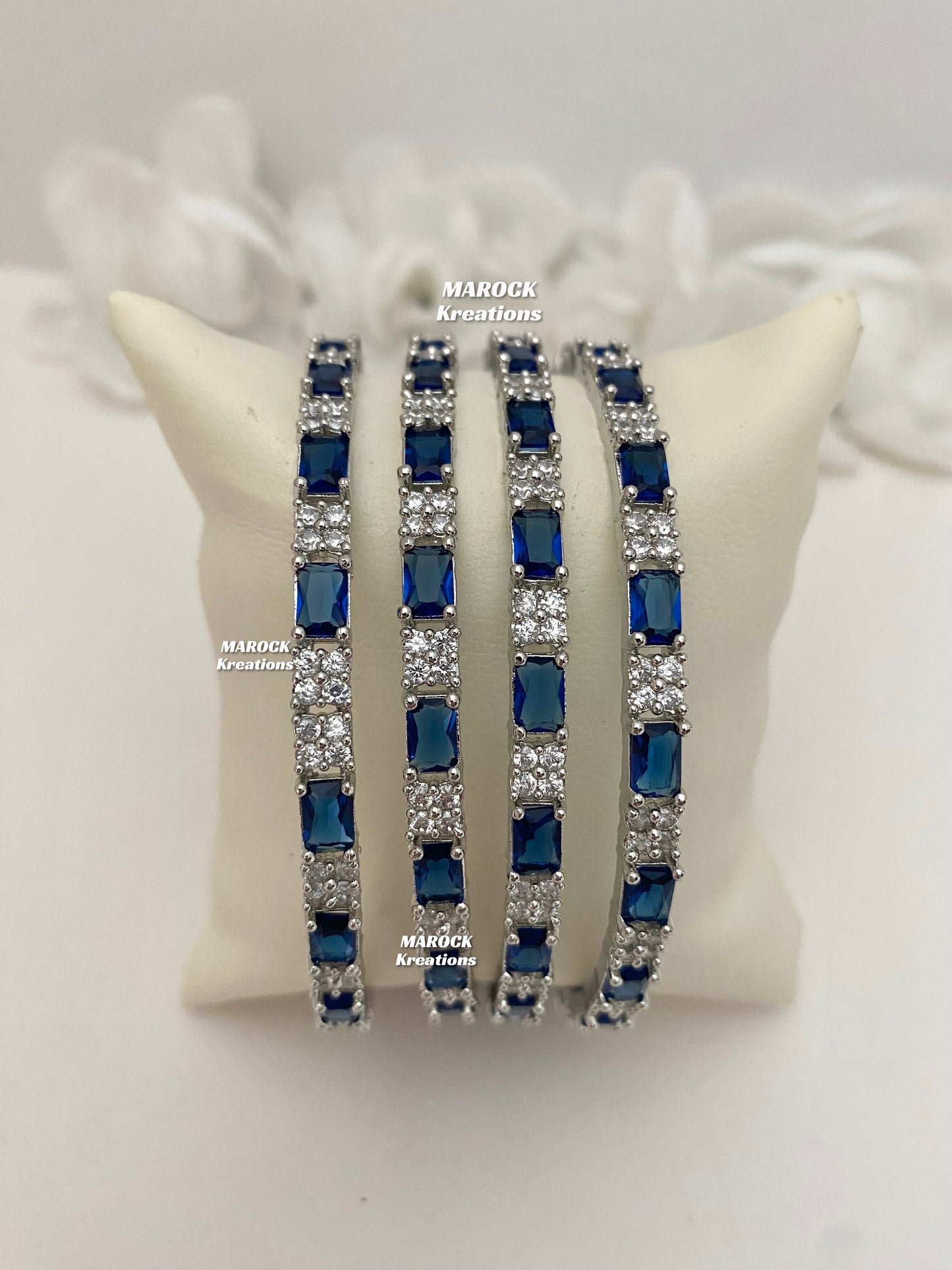 Silver American Diamond Bangles (set of 4)