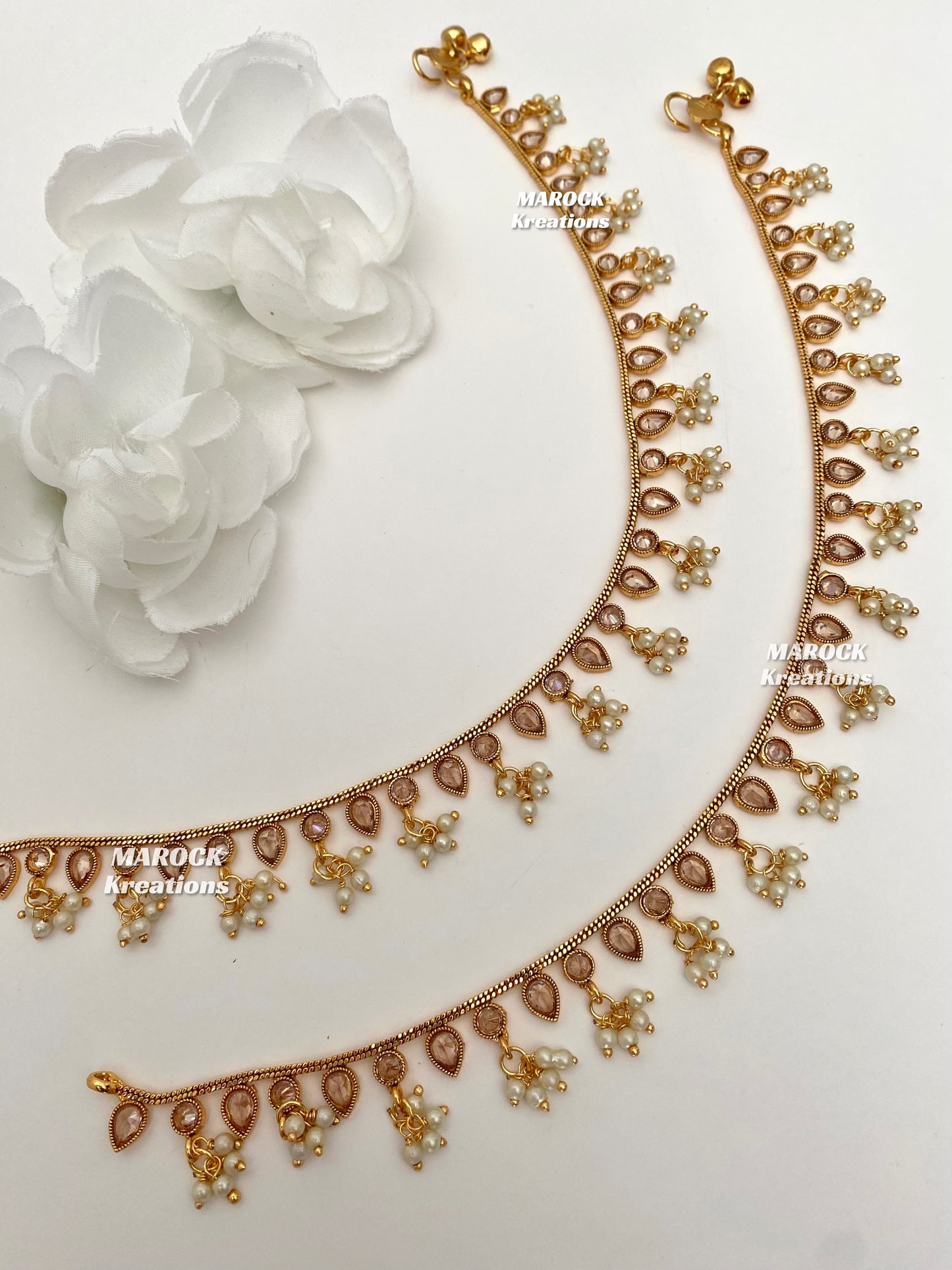 Gold plated polki Pearls Anklets/Payal/Jhanjhran (come in a pair)