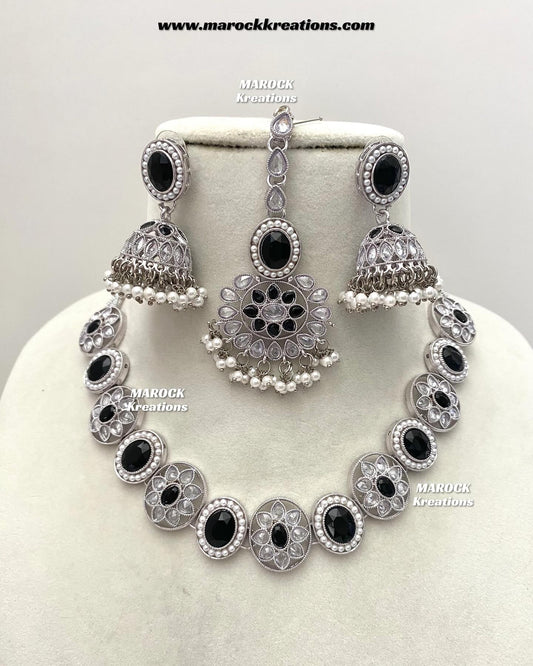 Adiba Silver combinations Polki Necklace set