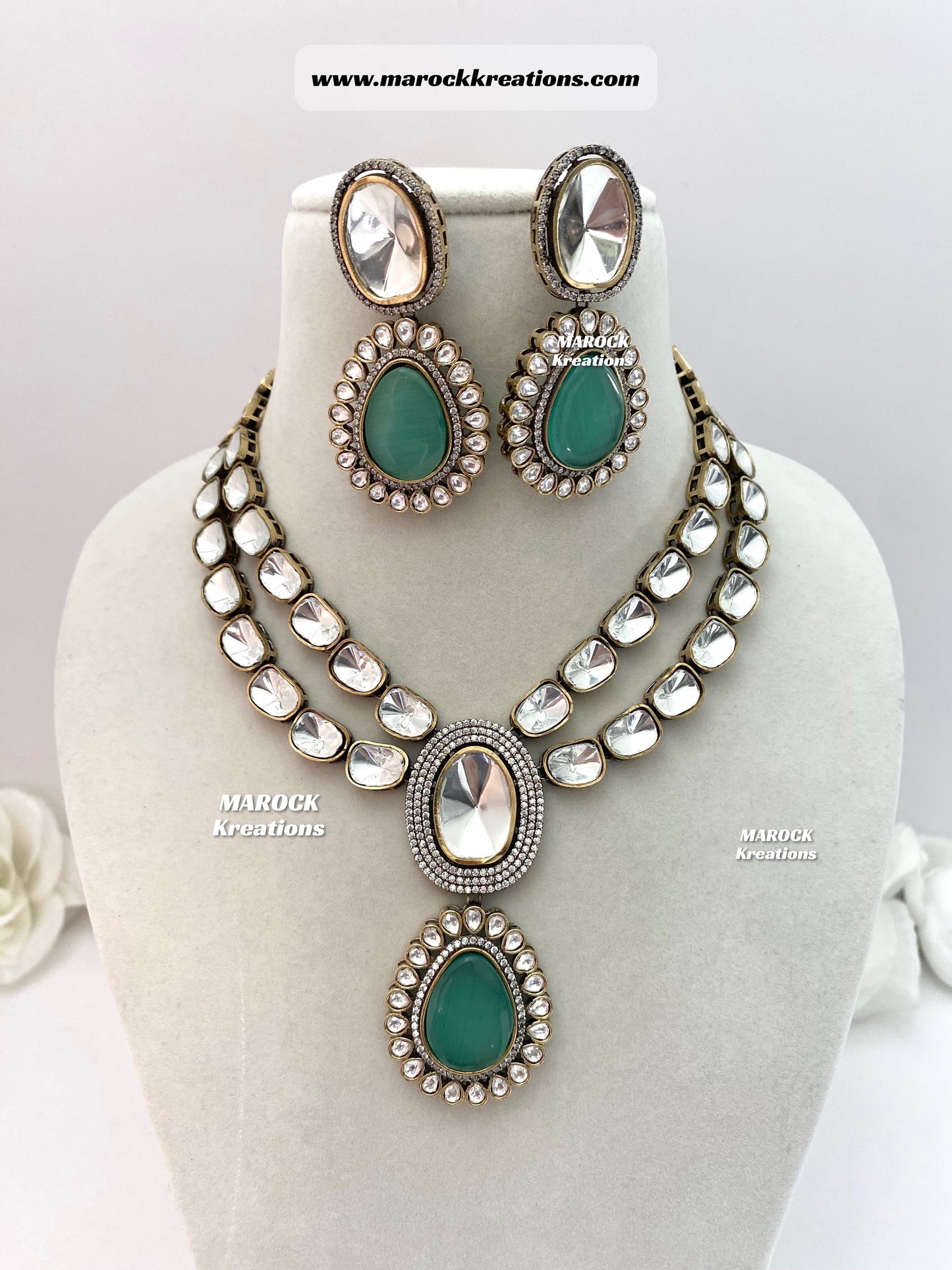Premium Quality uncut Kundan Moissanite Necklace set