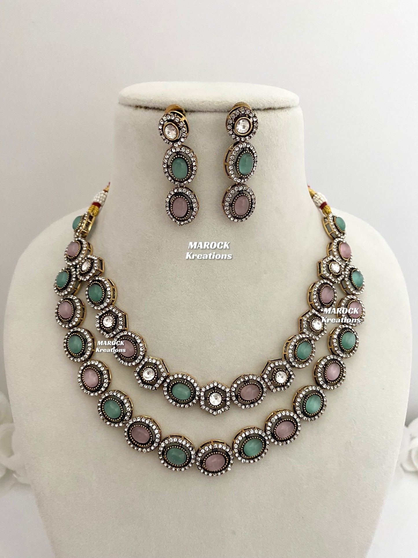 Sheenam Victorian Kundan Double layer Necklace set