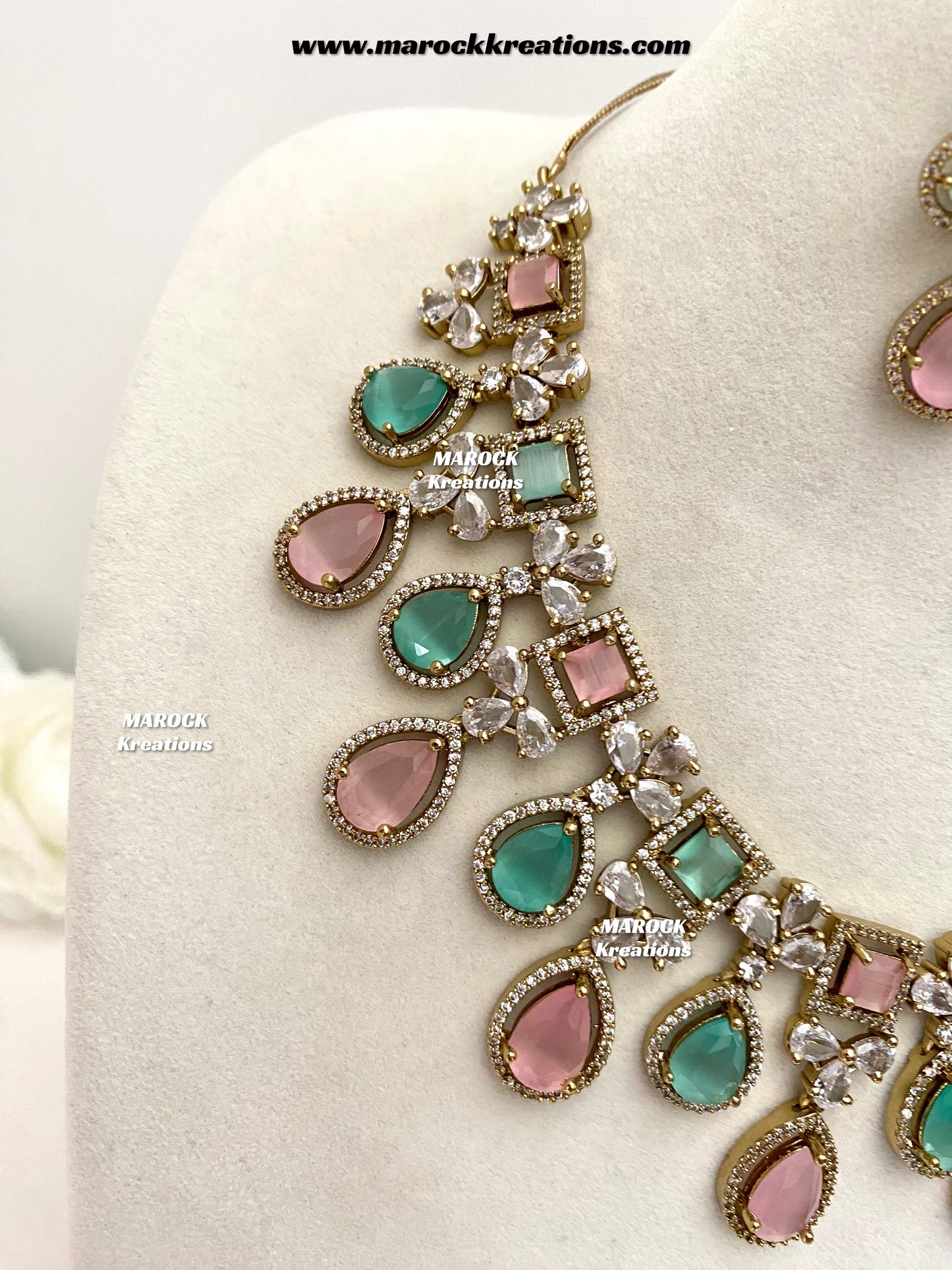Erona Antique Gold American Diamond Statement Necklace set