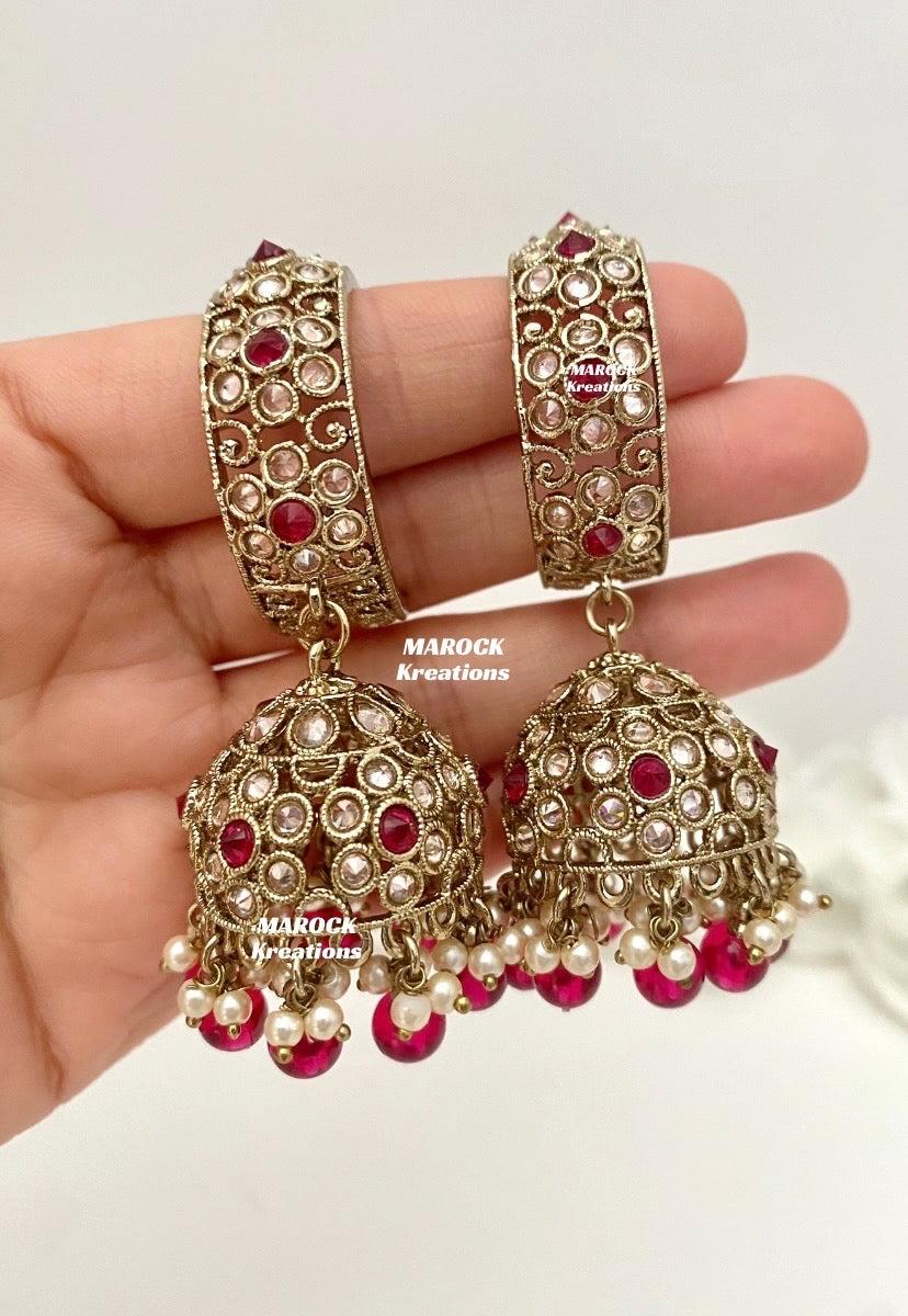 Rashmika Antique Gold Polki Baali Jhumki Earrings