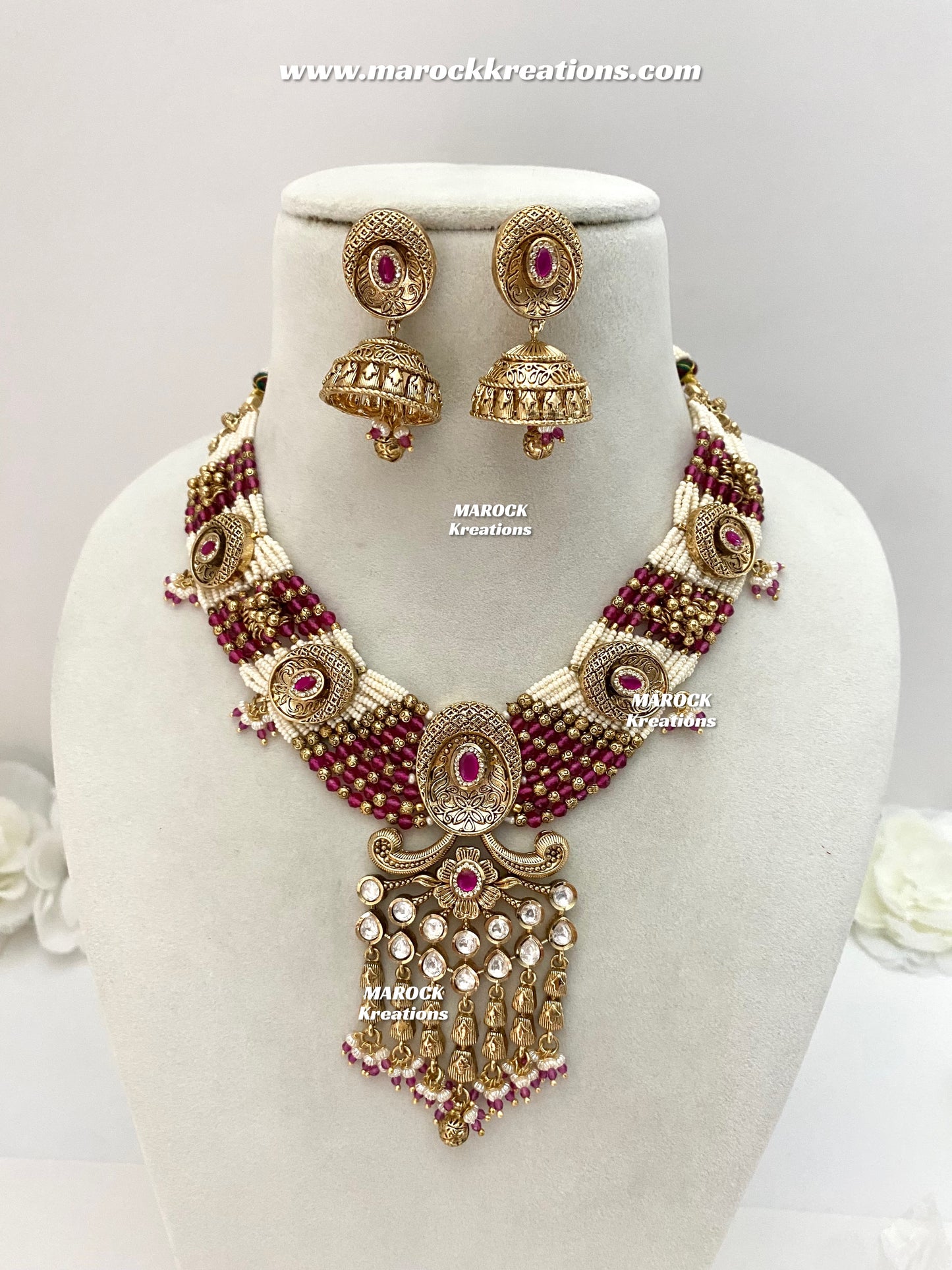 Arifa Premium Quality Gold Plated Rajwadi Necklace set