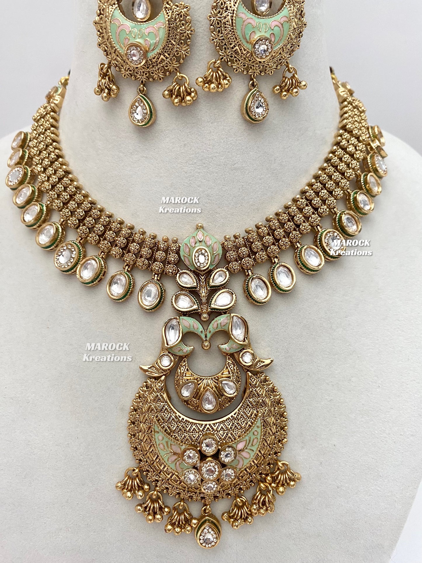 Nadia Premium Quality Gold plated Kundan exclusive Meenakari Necklace set