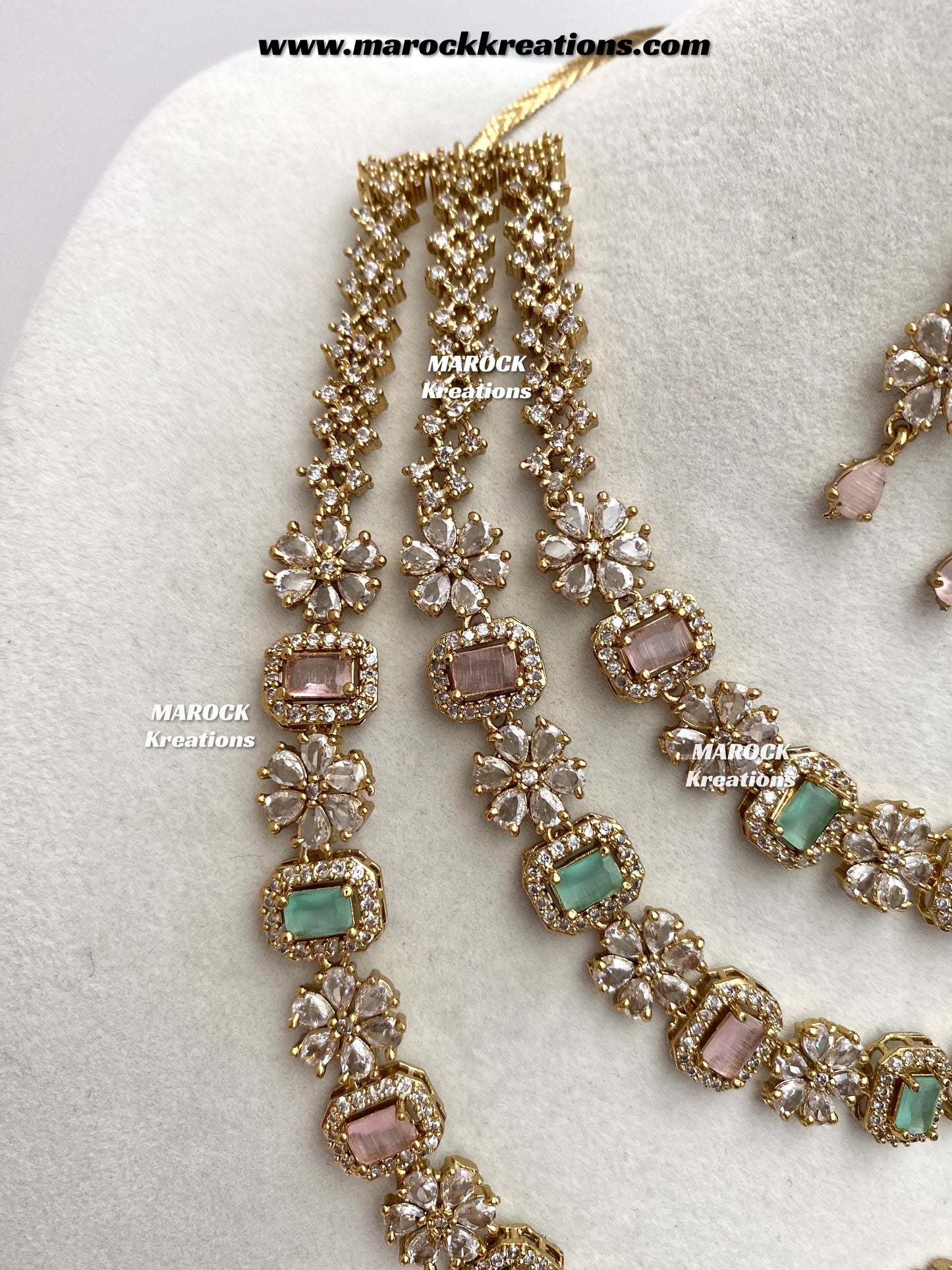 Arvin Antique Gold American Diamond triple layer Statement Necklace set