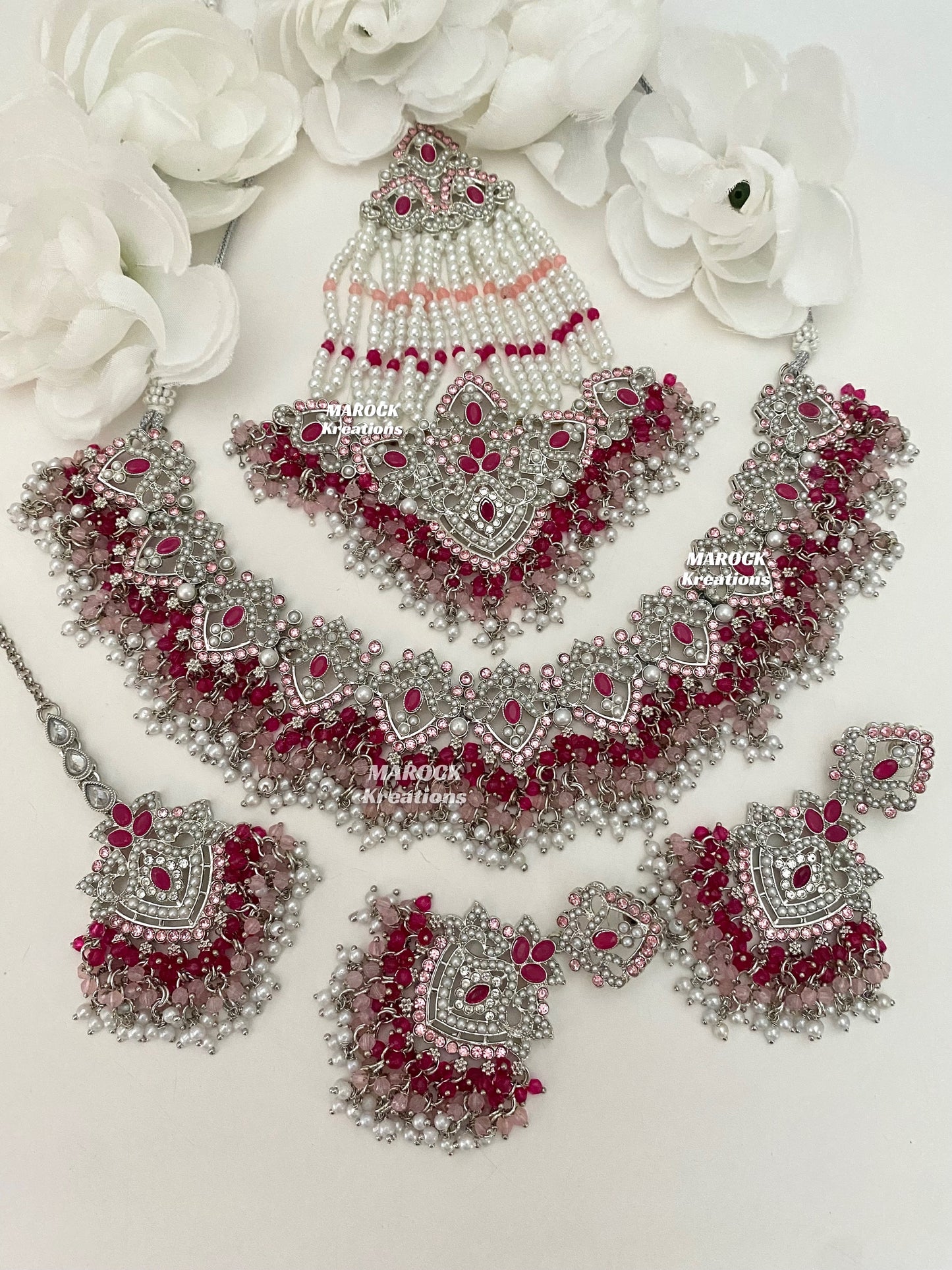 Aisha Silver Pakistani Necklace set with Passa/Jhoomer