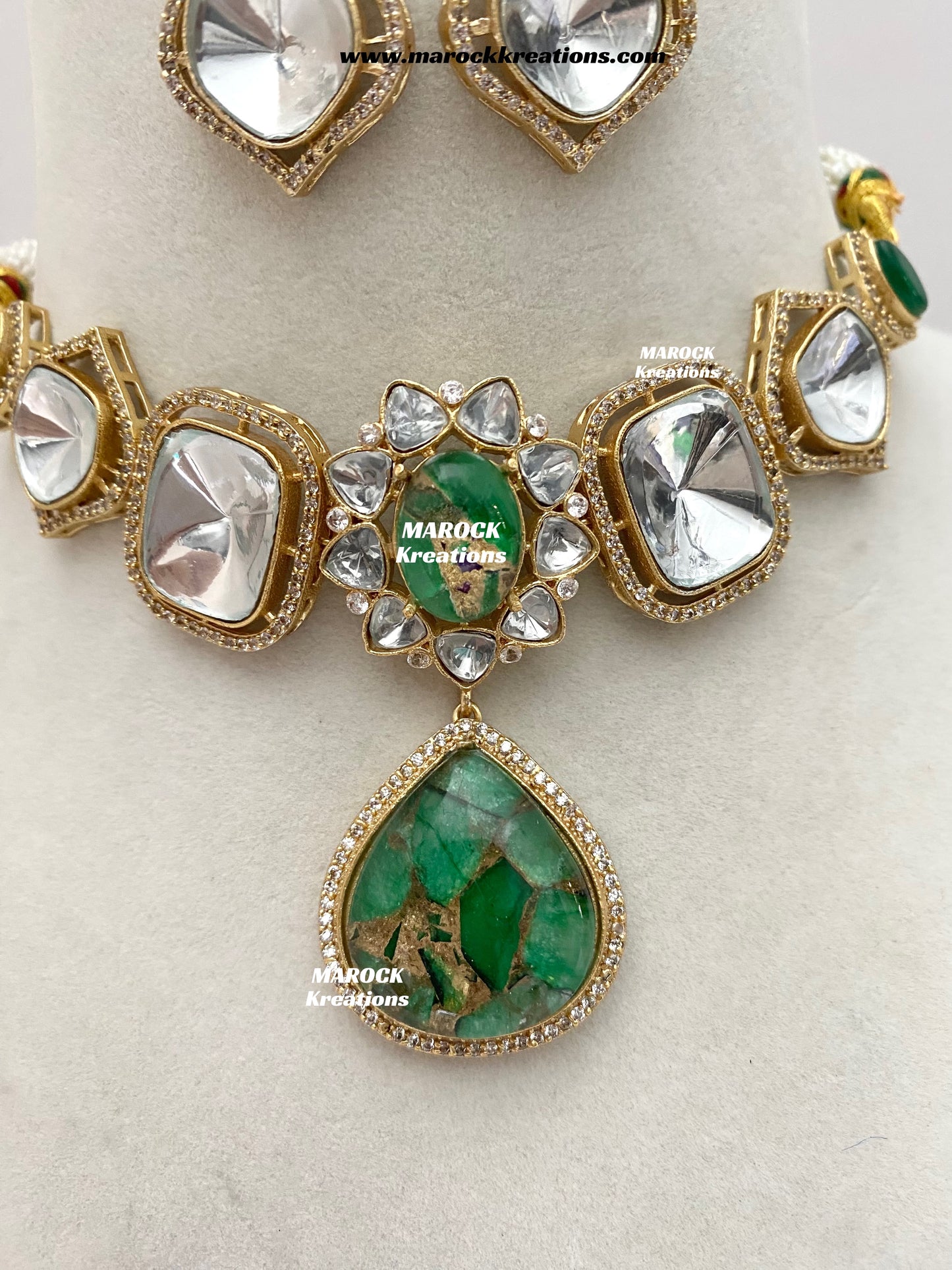 Kalpana Premium Quality Moissanite Kundan and doublet stone Statement Choker set