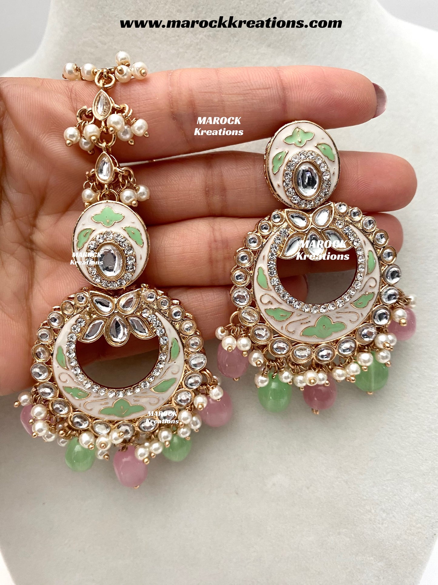 Nirvi Premium Quality Rose Gold Kundan Meenakari Choker/Necklace set