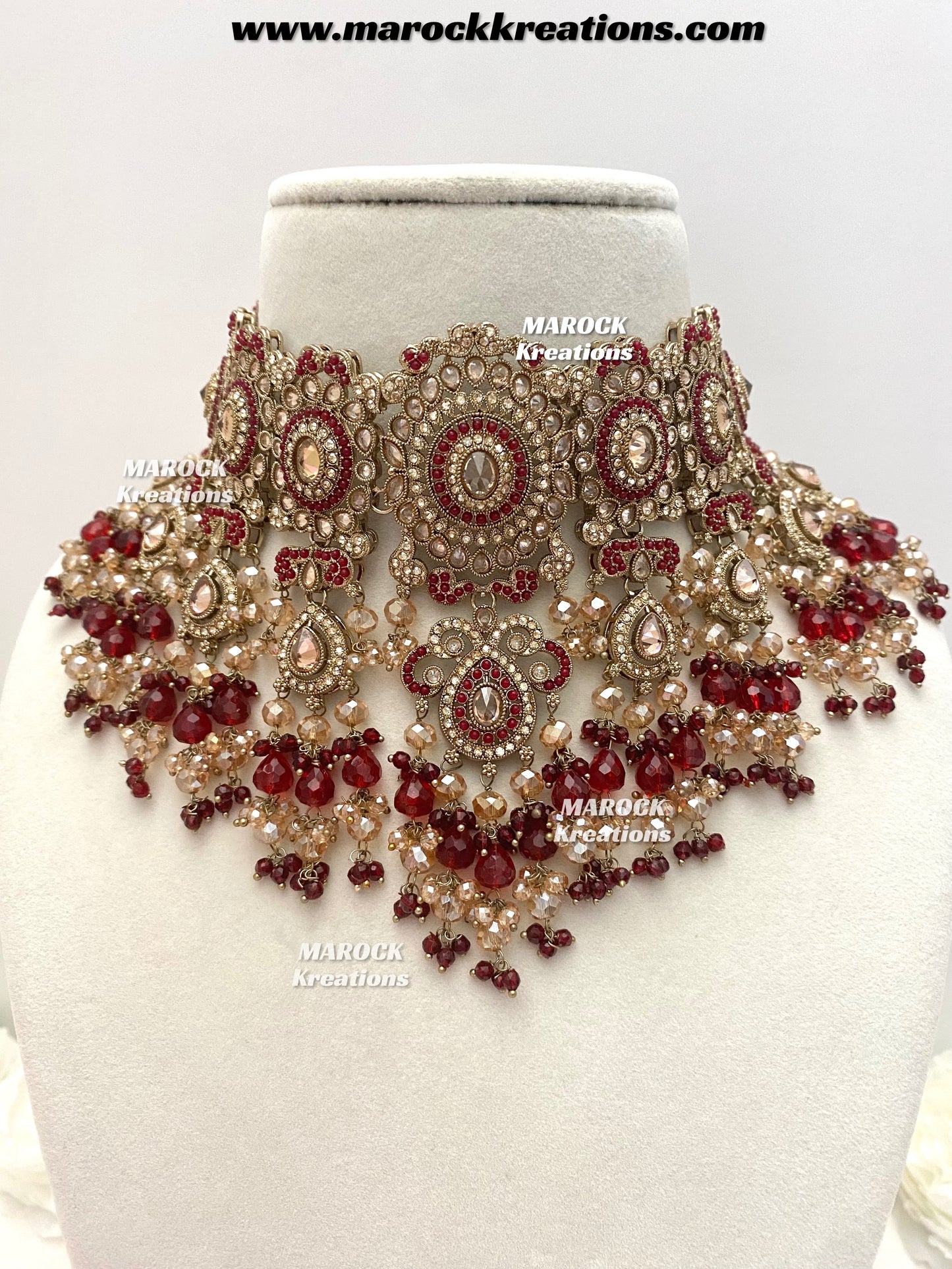 Nazmun Antique Gold Pakistani Polki choker/necklace set with Passa