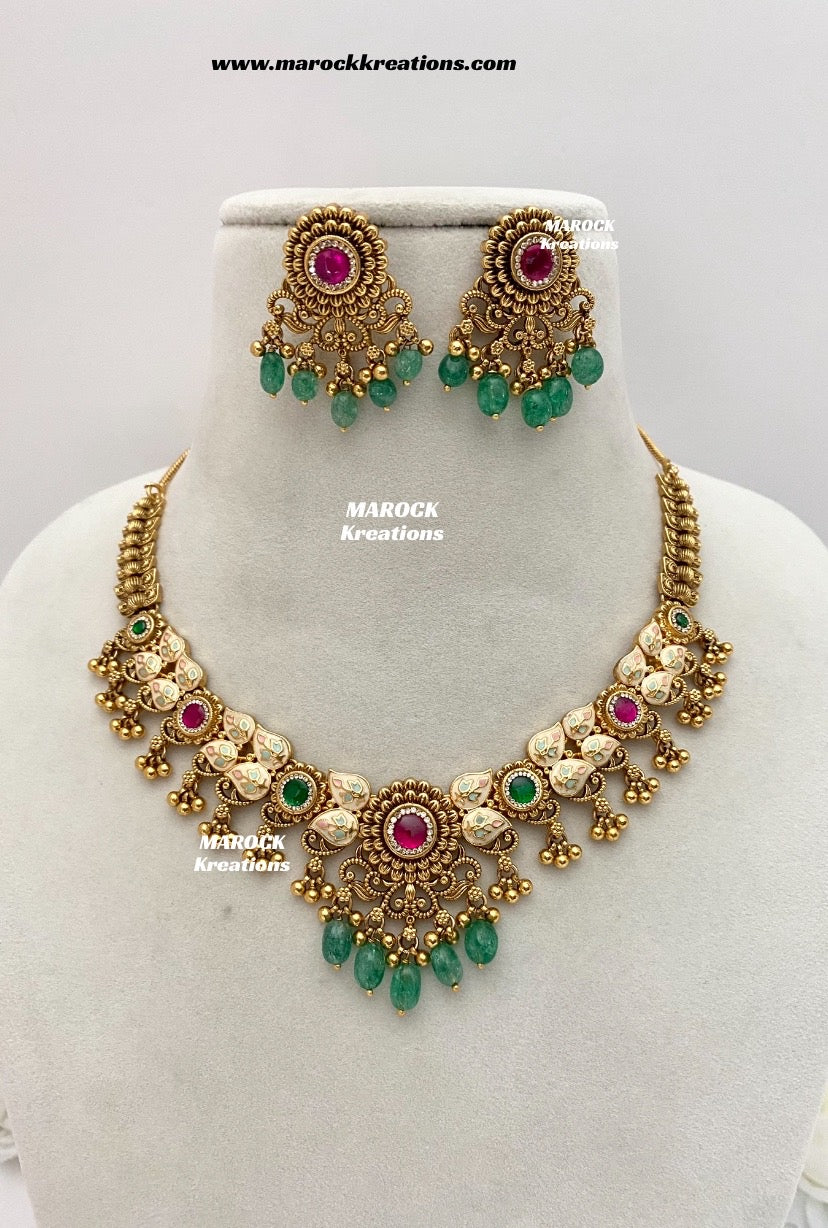Mayuri Premium Quality Gold Plated Meenakari Rajwadi Necklace set