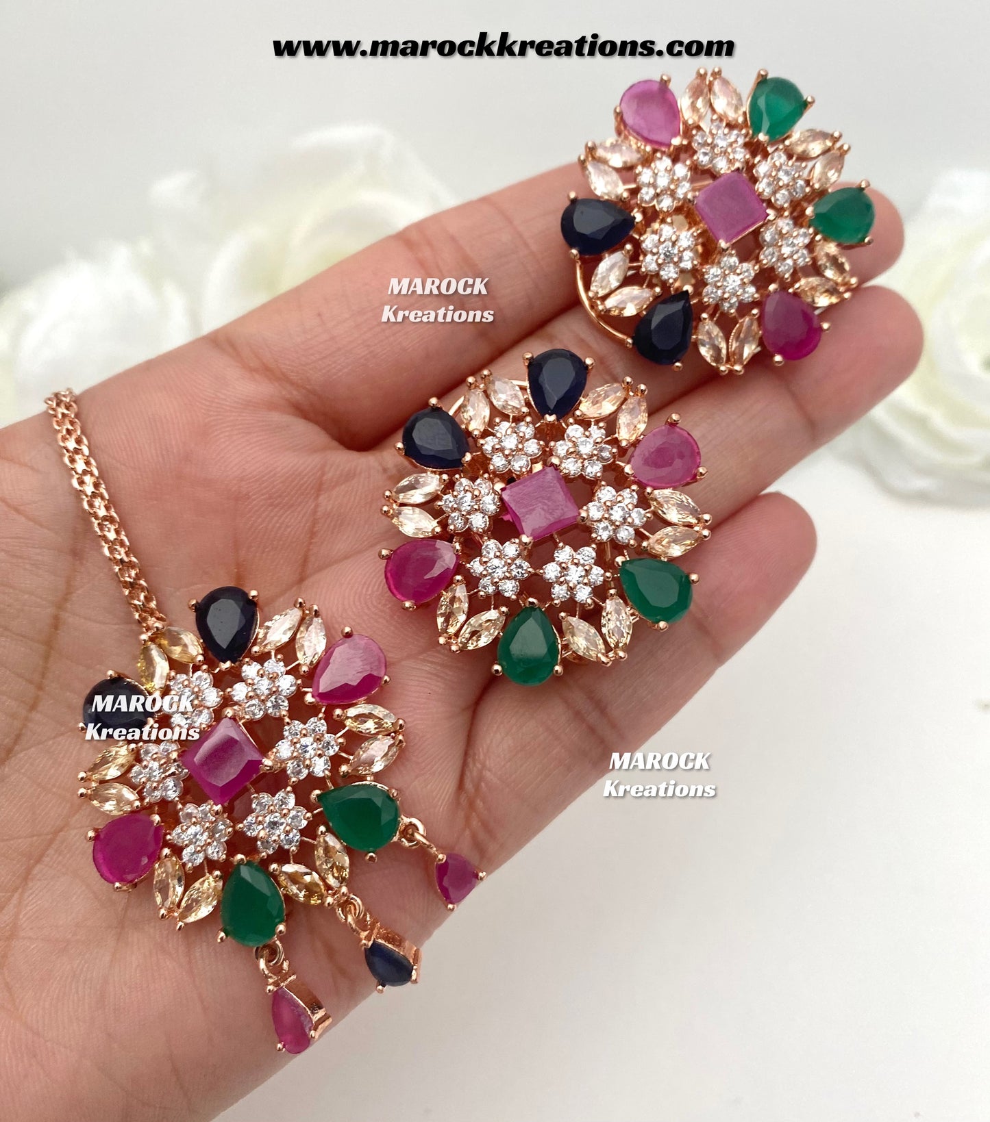 American Diamond studs earrings and tikka set