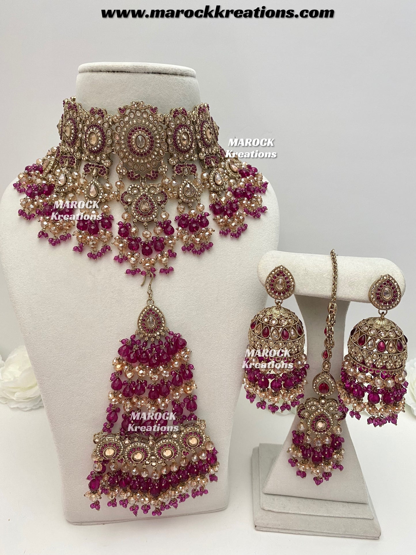 Nazmun Antique Gold Pakistani Polki choker/necklace set with Passa
