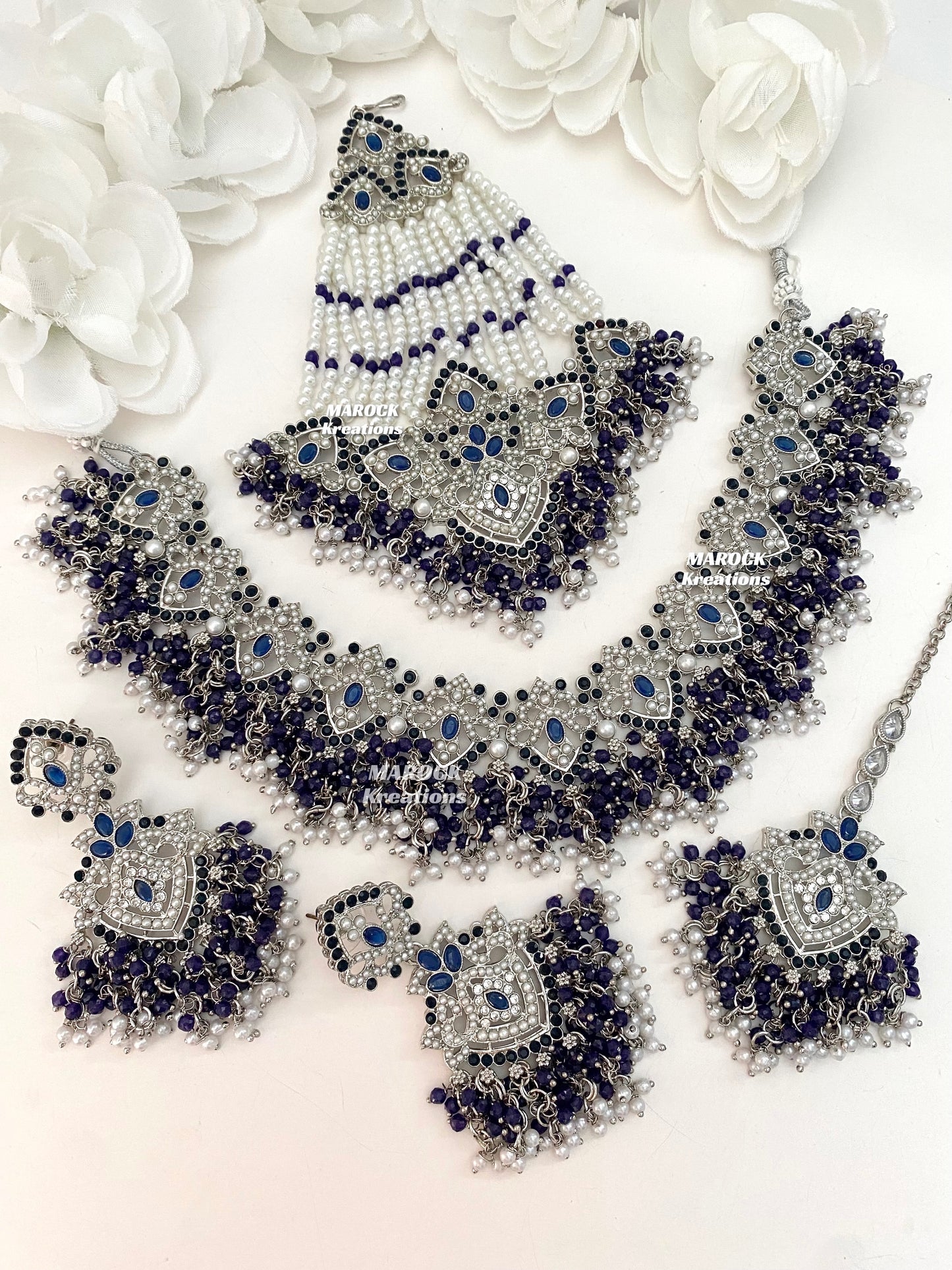 Aisha Silver Pakistani Necklace set with Passa/Jhoomer