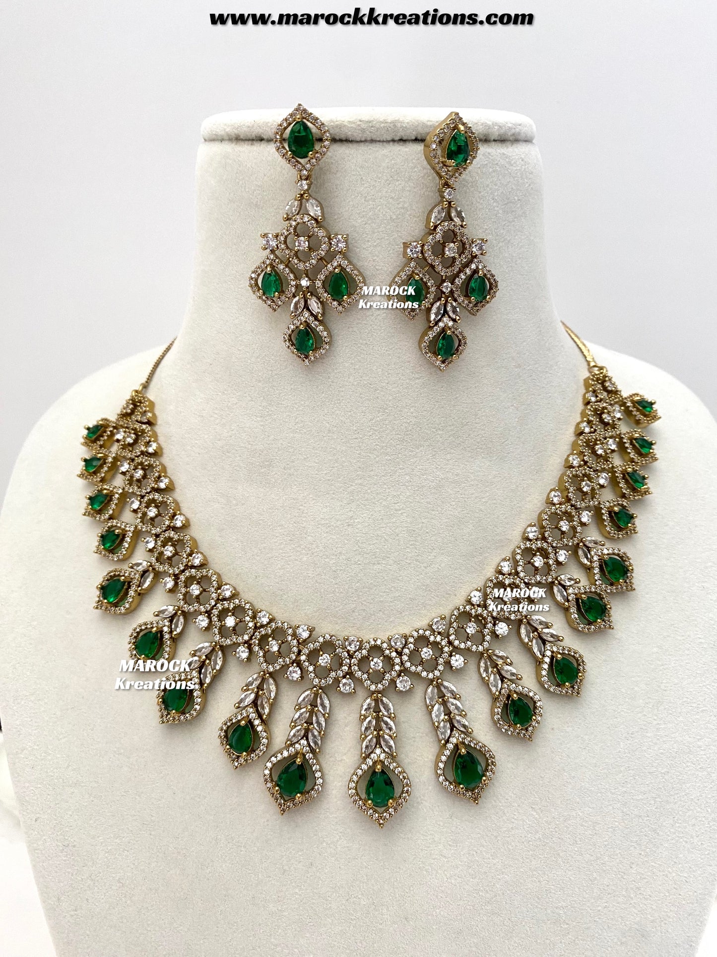 Maliha Antique Gold American Diamond Statement Necklace set