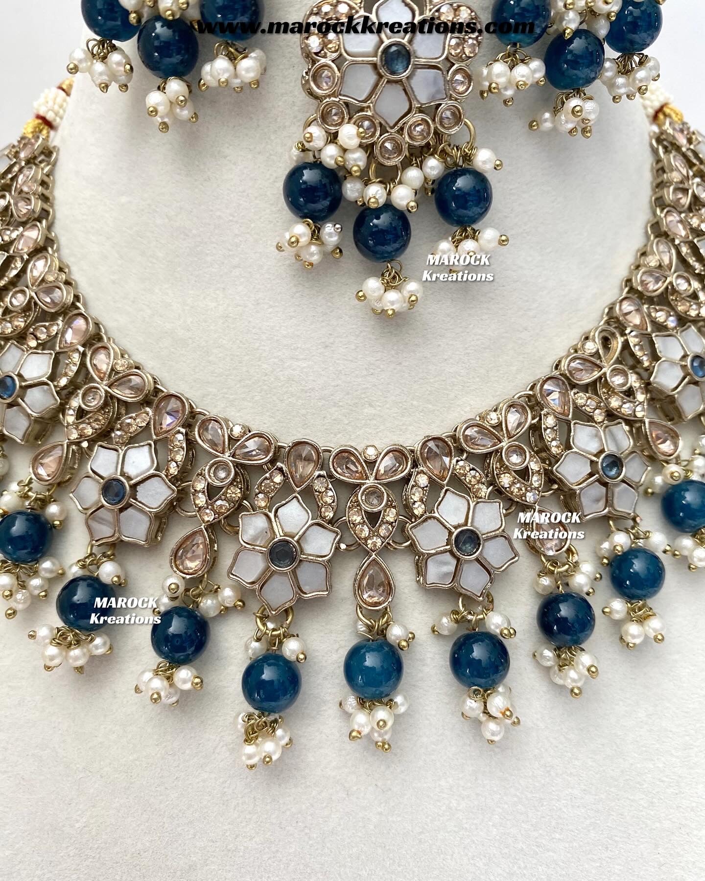 Arpan Antique Gold Polki MOP Statement Necklace set