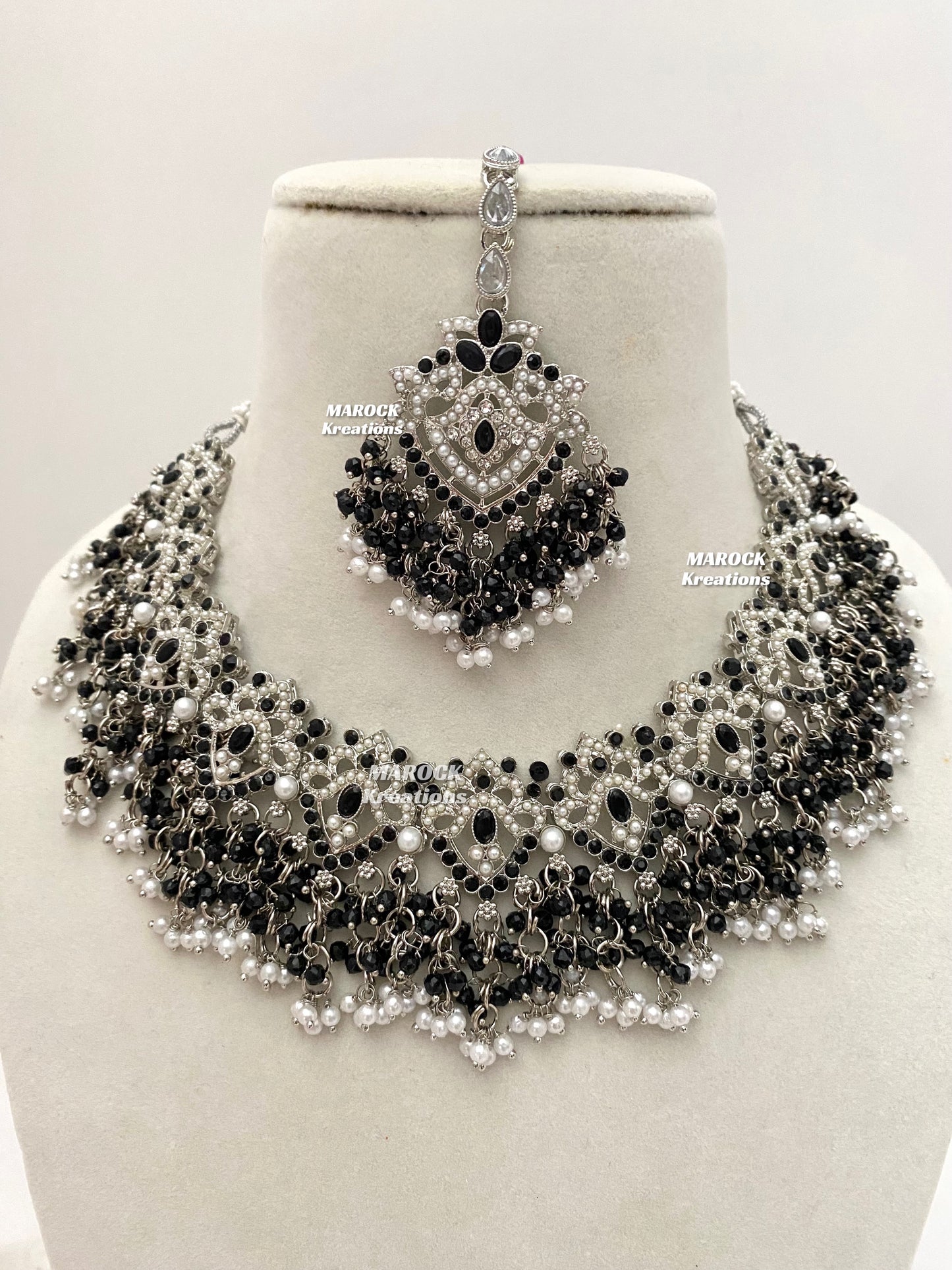 Aisha Silver Pakistani Necklace set with Passa/Jhoomer