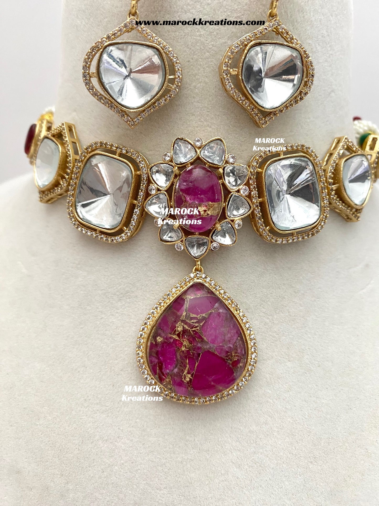 Kalpana Premium Quality Moissanite Kundan and doublet stone Statement Choker set