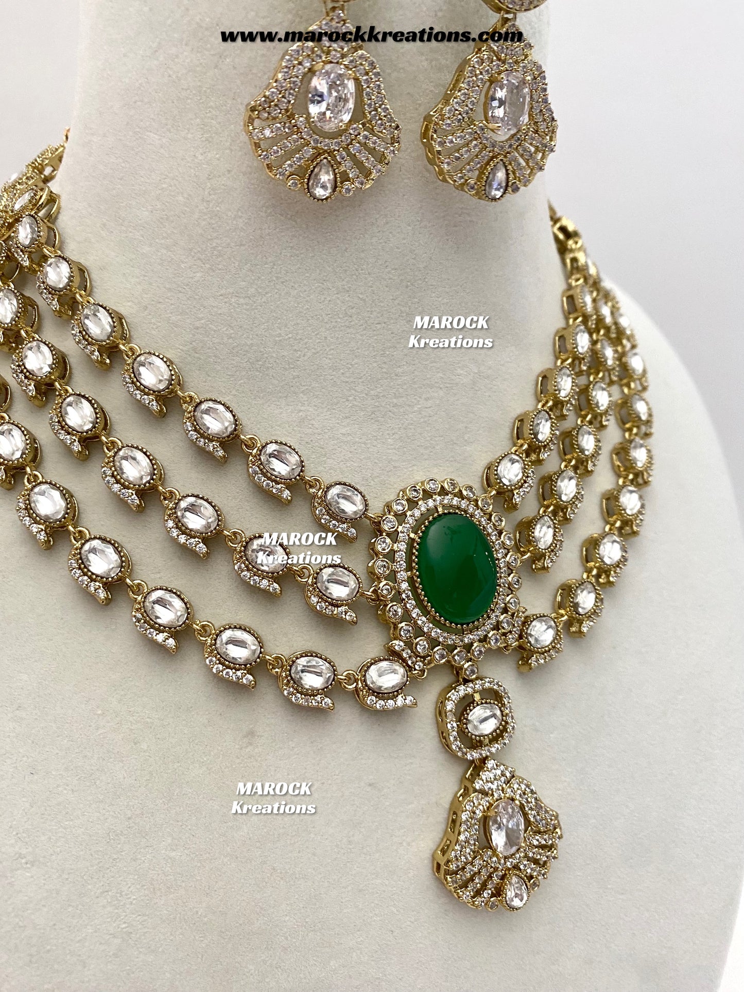Salina Premium Quality Moissanite Kundan triple layer Necklace set