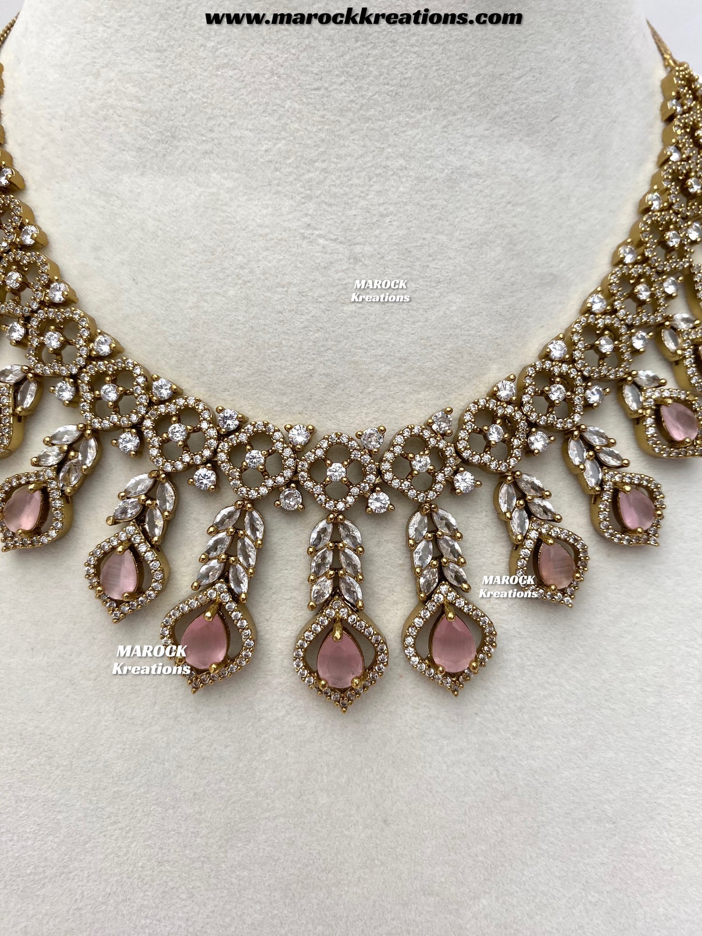 Maliha Antique Gold American Diamond Statement Necklace set
