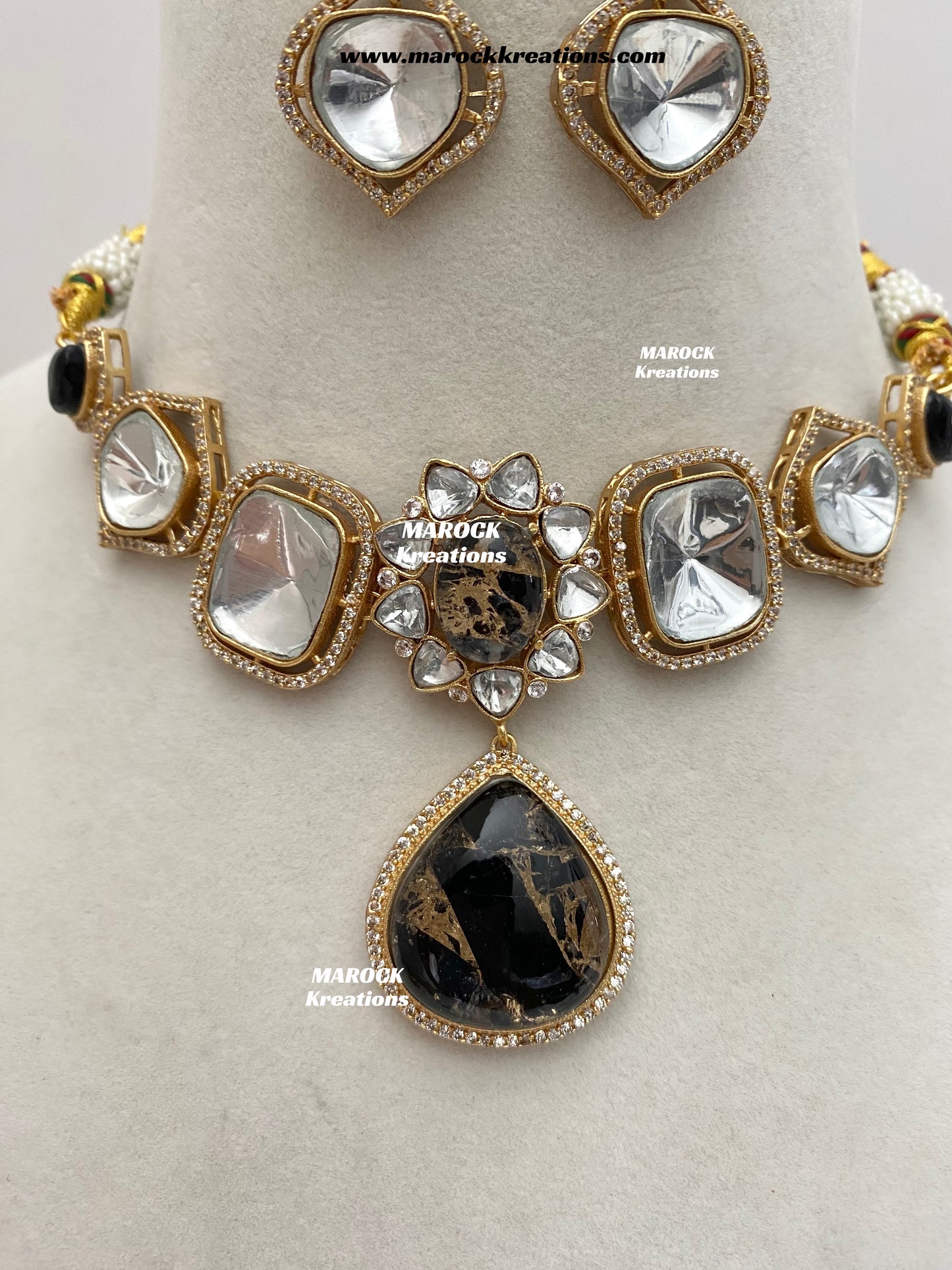Kalpana Premium Quality Moissanite Kundan and doublet stone Statement Choker set
