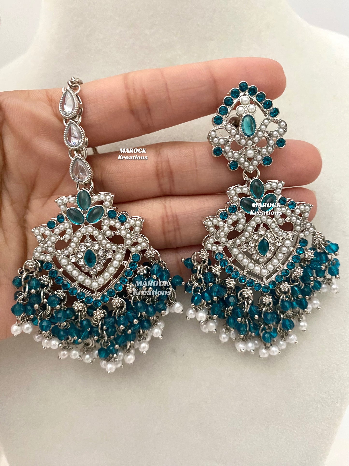 Aisha Silver Pakistani Necklace set with Passa/Jhoomer