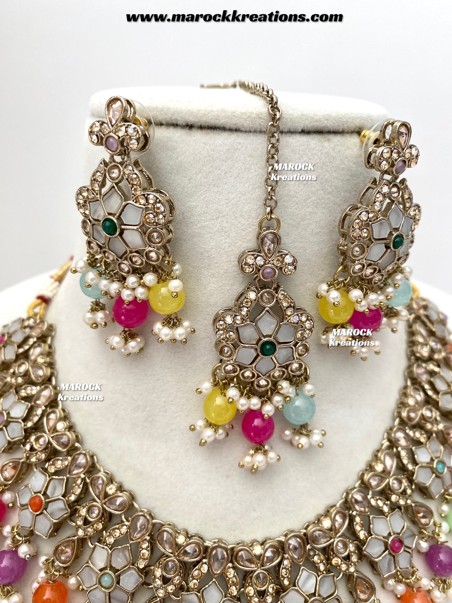 Arpan Antique Gold Polki MOP Statement Necklace set