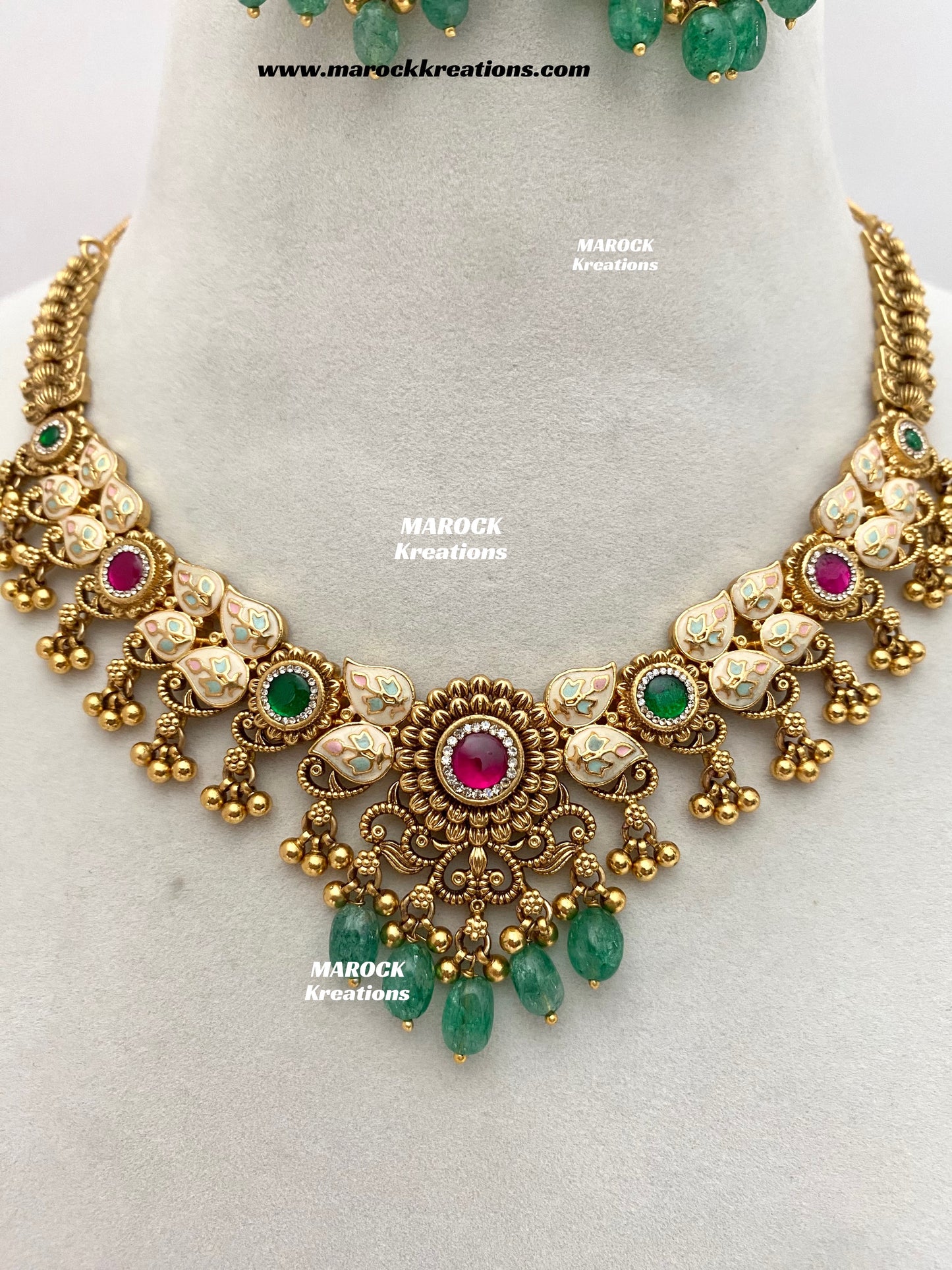 Mayuri Premium Quality Gold Plated Meenakari Rajwadi Necklace set
