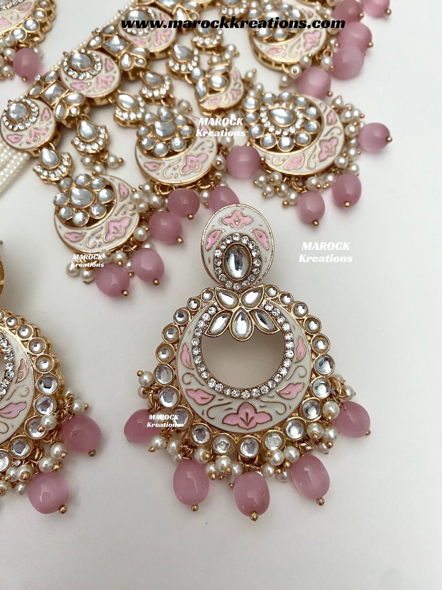 Nirvi Premium Quality Rose Gold Kundan Meenakari Choker/Necklace set