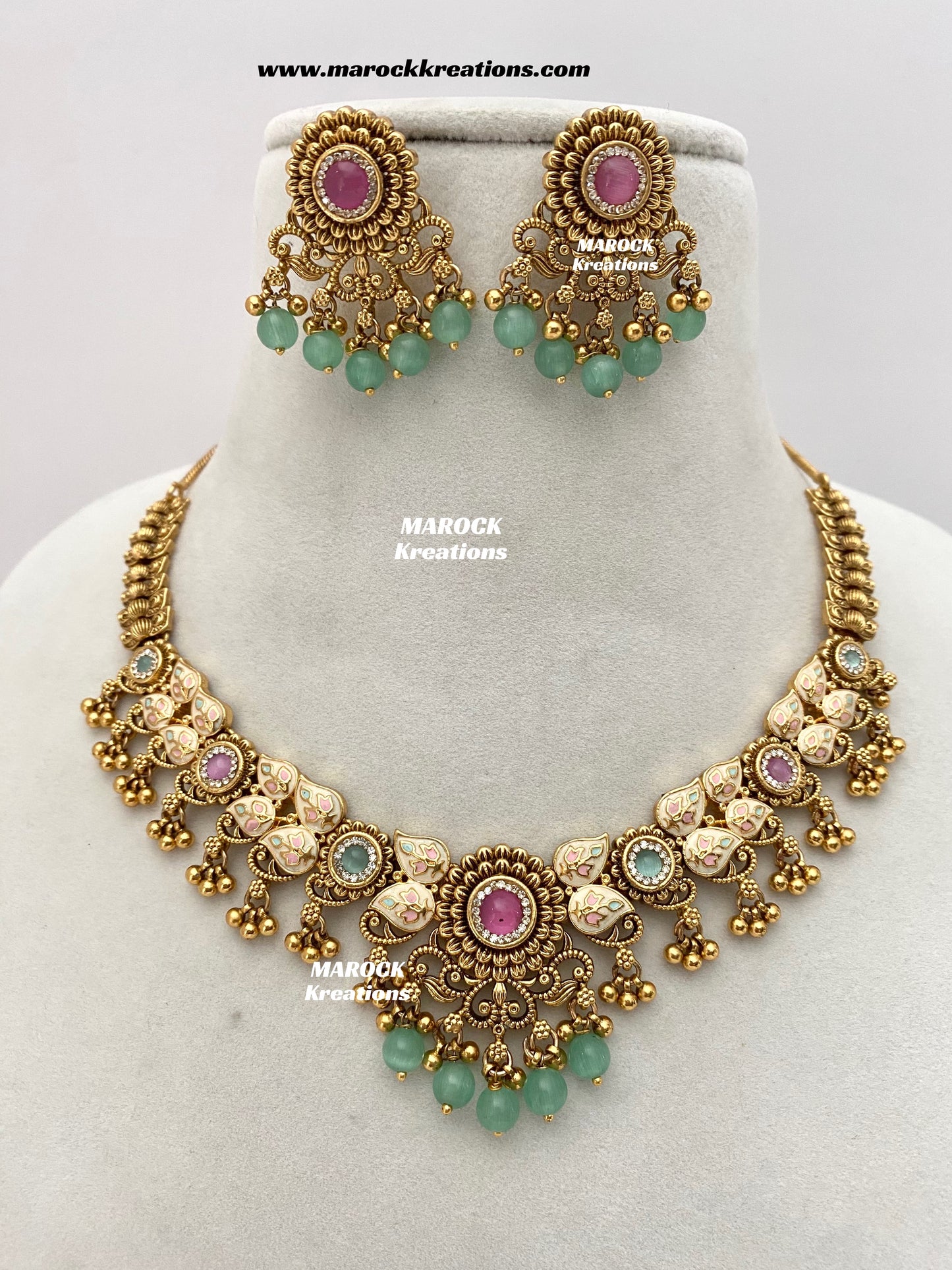 Mayuri Premium Quality Gold Plated Meenakari Rajwadi Necklace set