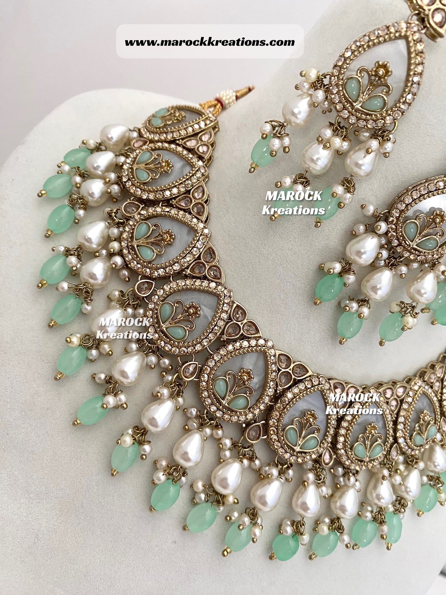 Antique Gold Polki Statement MOP Necklace set
