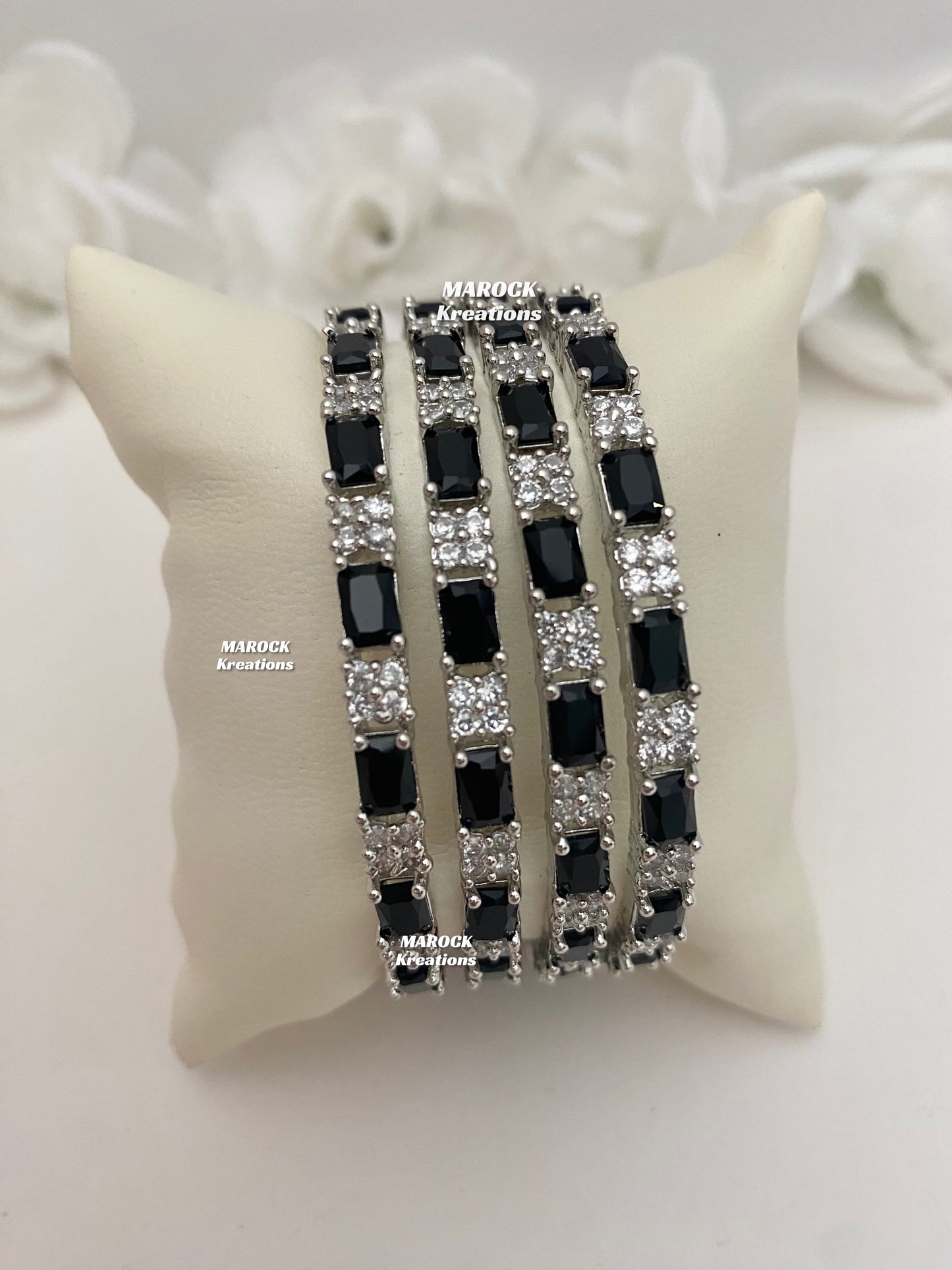 Silver American Diamond Bangles (set of 4)