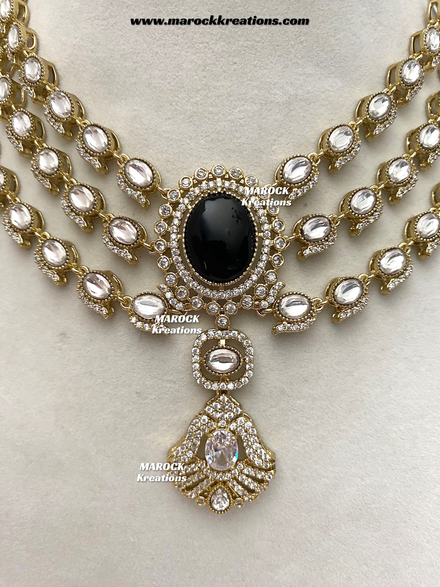 Salina Premium Quality Moissanite Kundan triple layer Necklace set