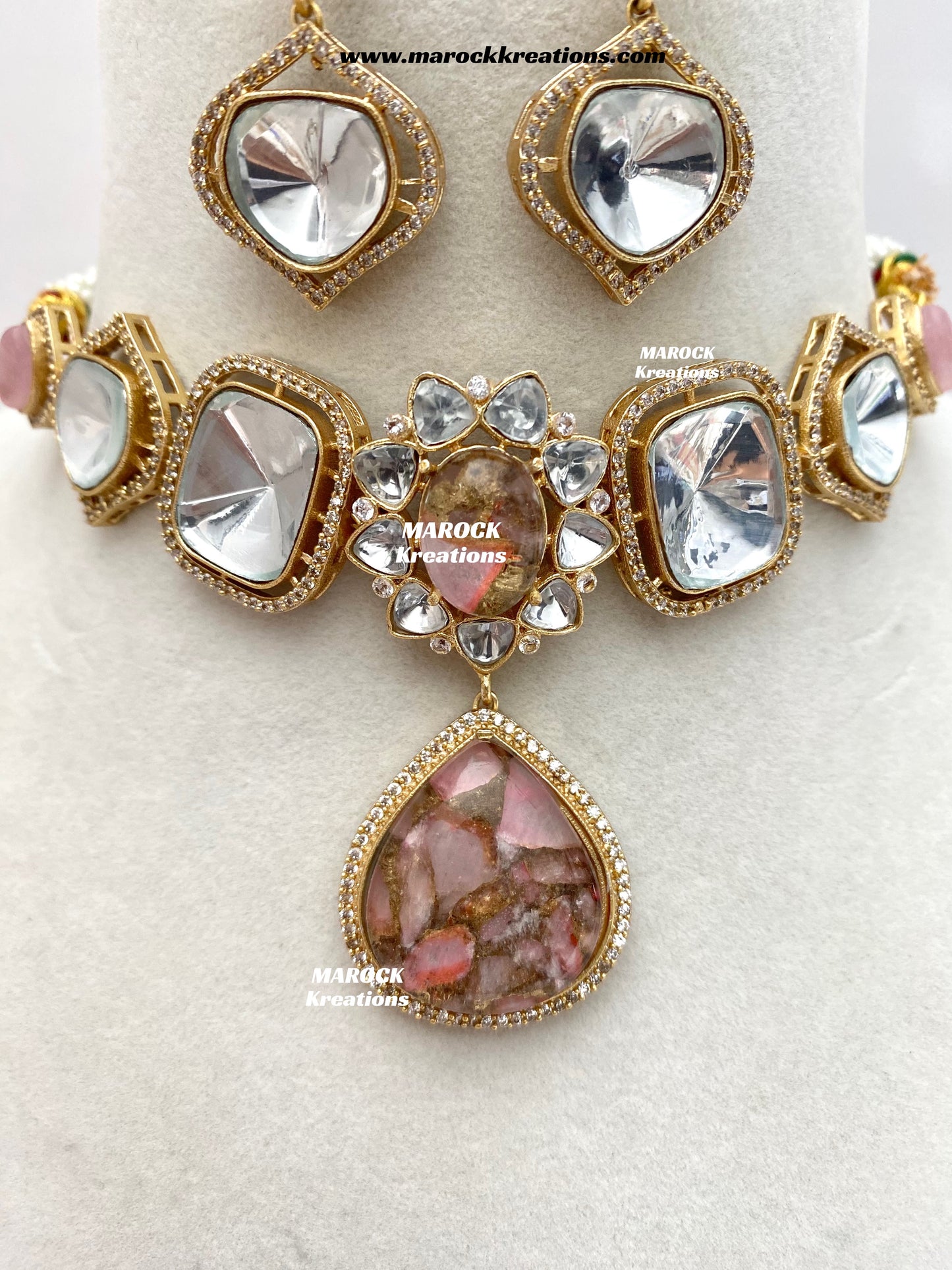 Kalpana Premium Quality Moissanite Kundan and doublet stone Statement Choker set