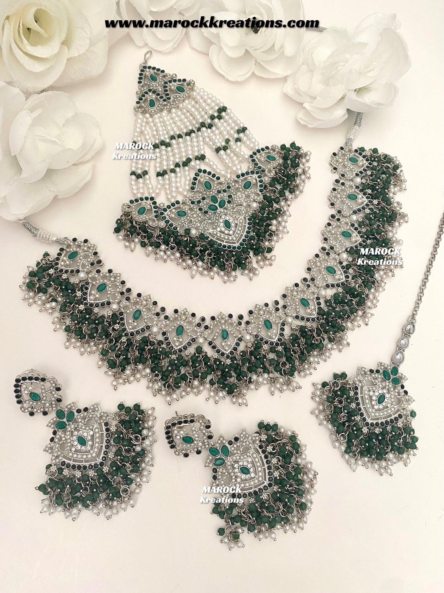Aisha Silver Pakistani Necklace set with Passa/Jhoomer