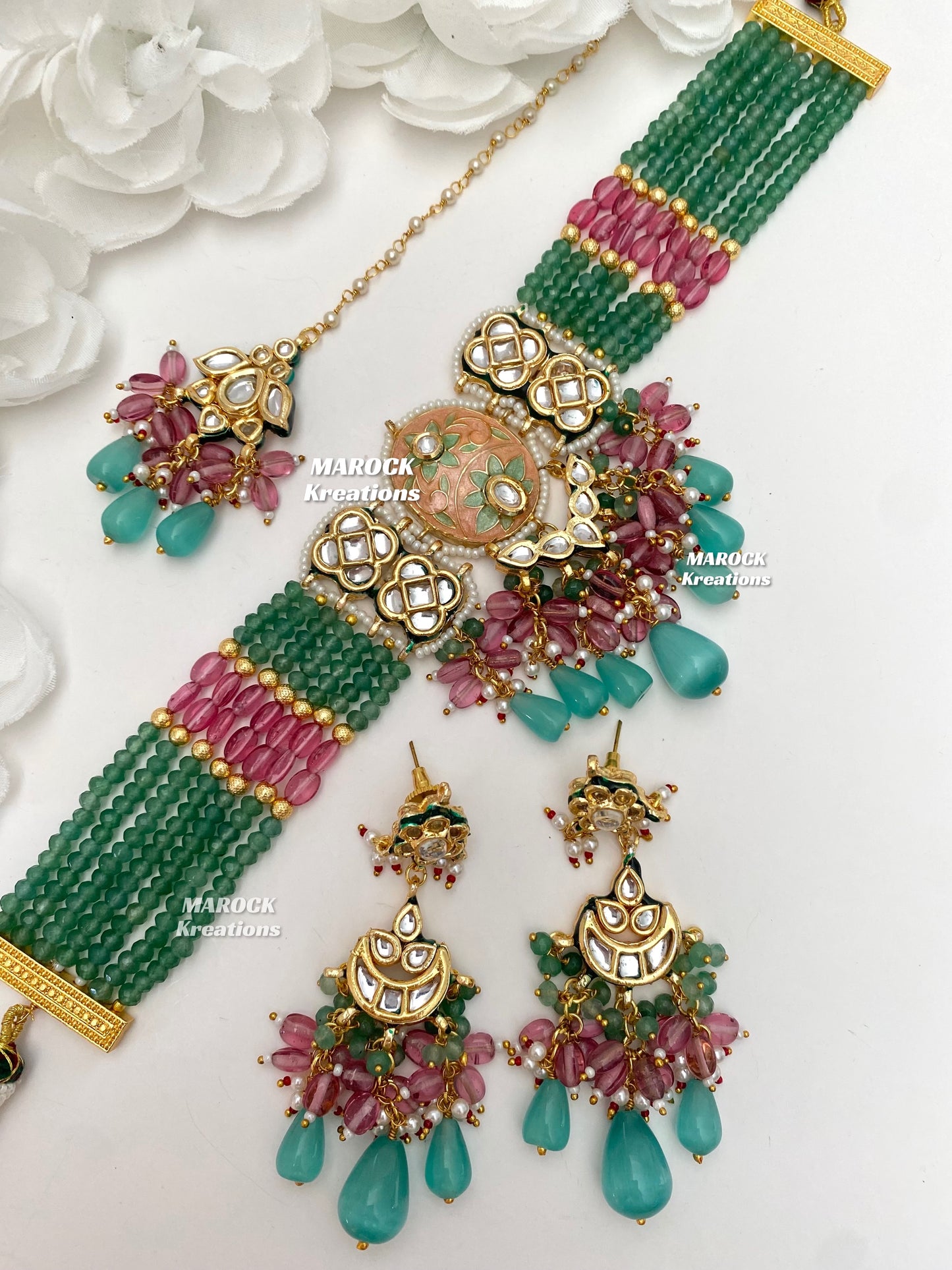 Brinda Premium Quality Kundan Meenakari Statement Choker set